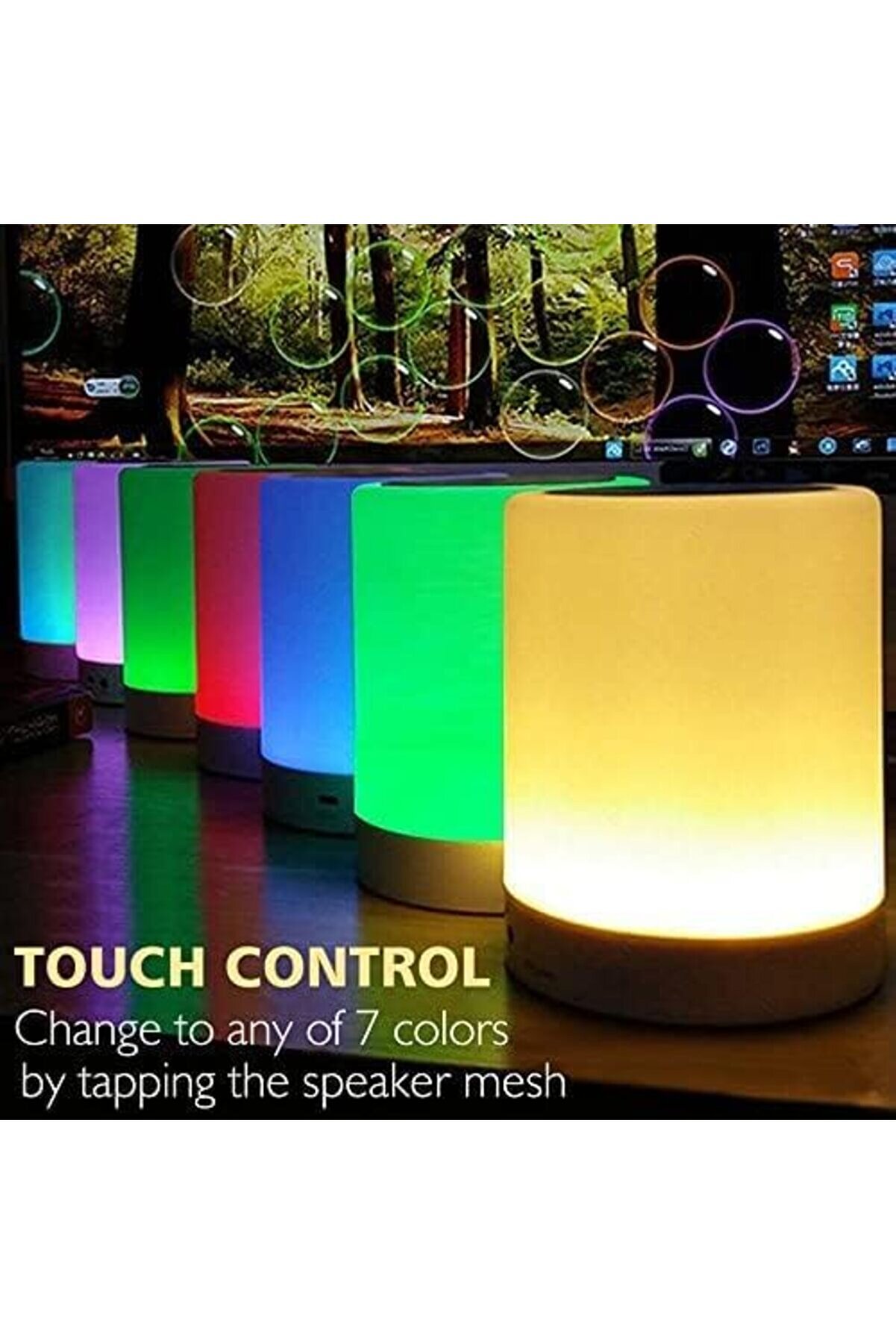 Lvnshop Gece Lambası Dokunmati̇k Lamba Renkli̇ Led Işık Hoparlör Usb Şarj Kablosuz Speaker 224120