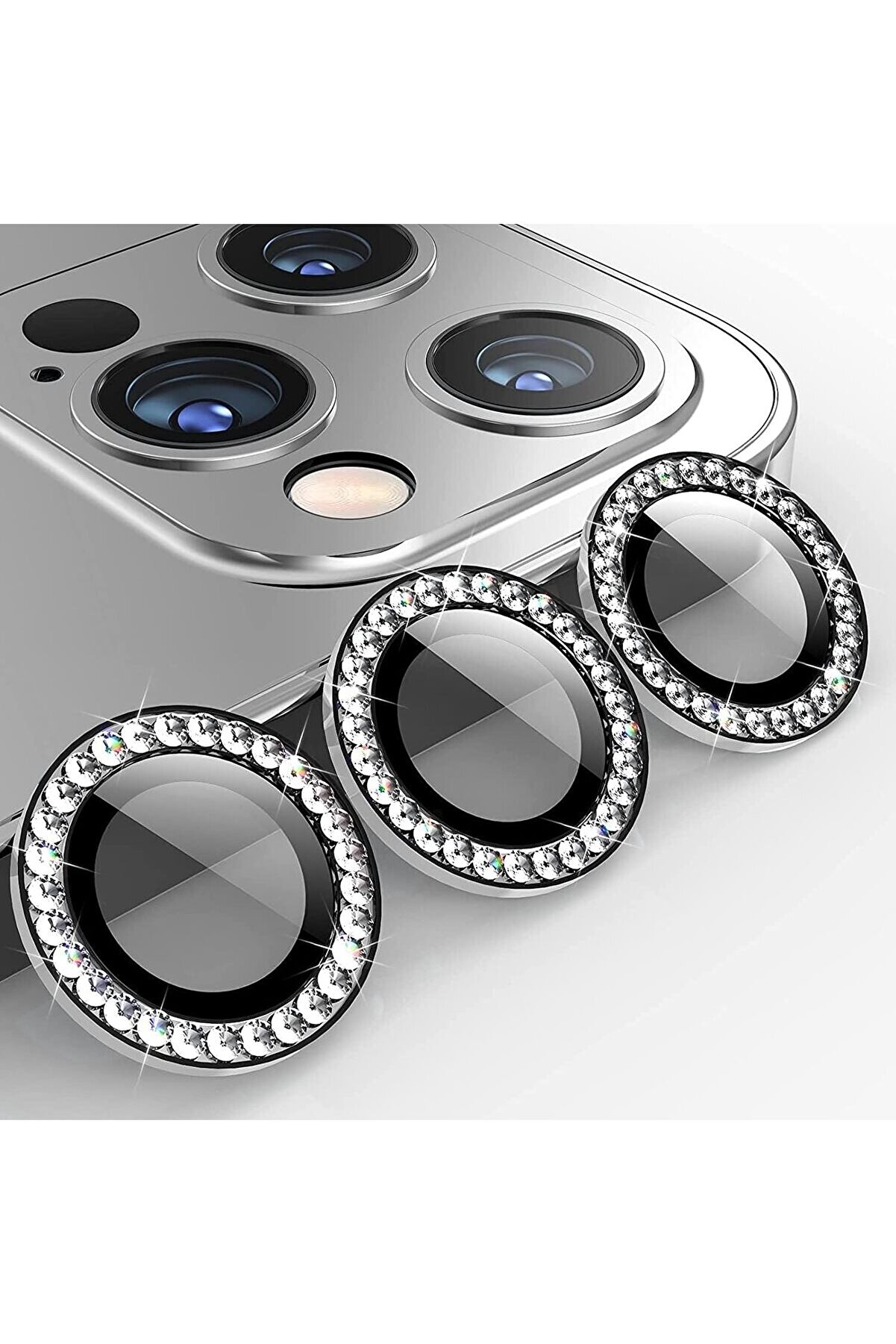 Lvnshop 15 Pro/ 15 Pro Max Taşlı Lens Premi̇um Kali̇te Ve Görünüm Gümüş Renk 224120