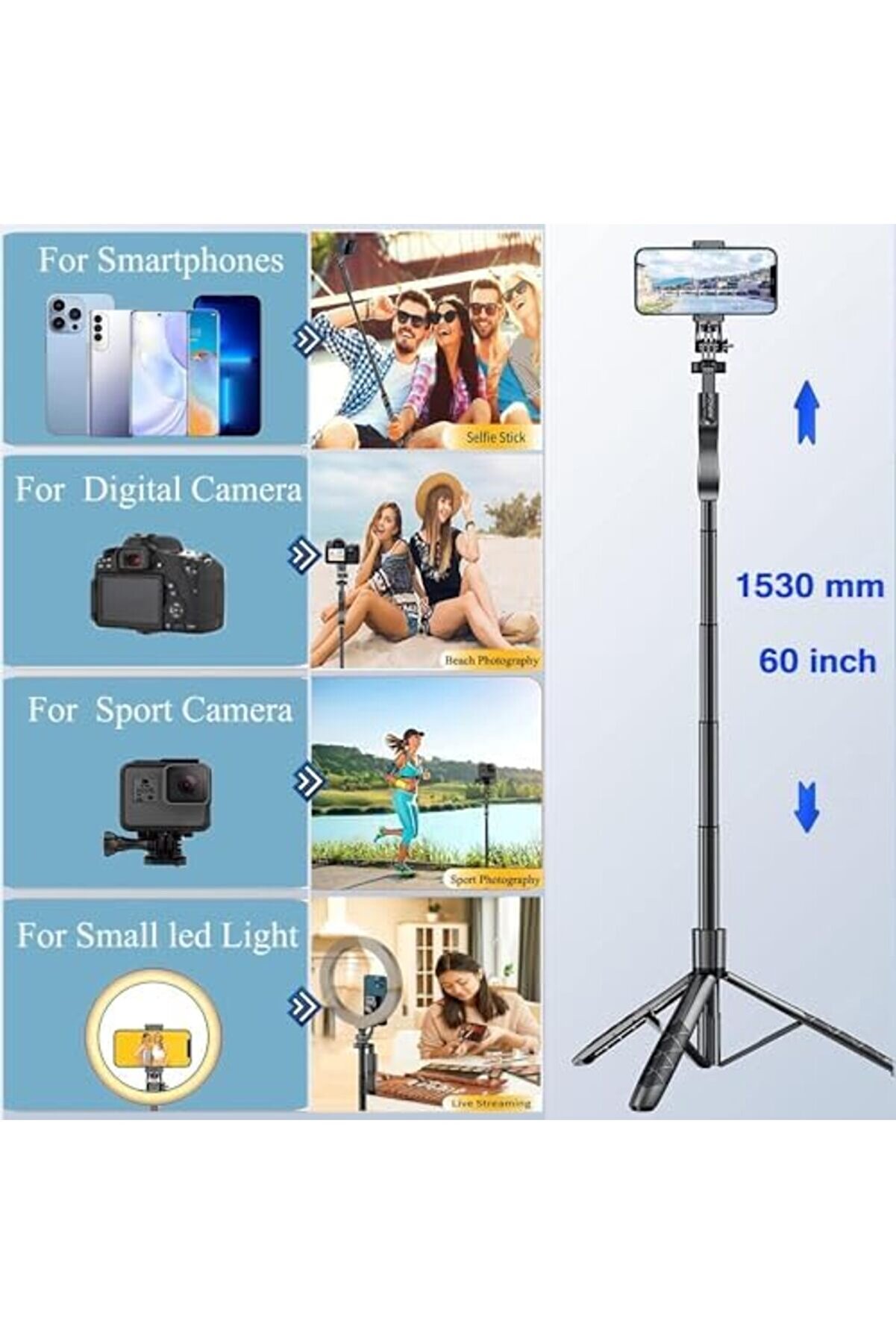 Oskyshopc Uzaktan Kumandalı Selfi̇e Çubuğu – 360° Döner, 150 Cm Ayarlanabi̇li̇r, Hafi̇f Taşınabi̇li̇r, Ve