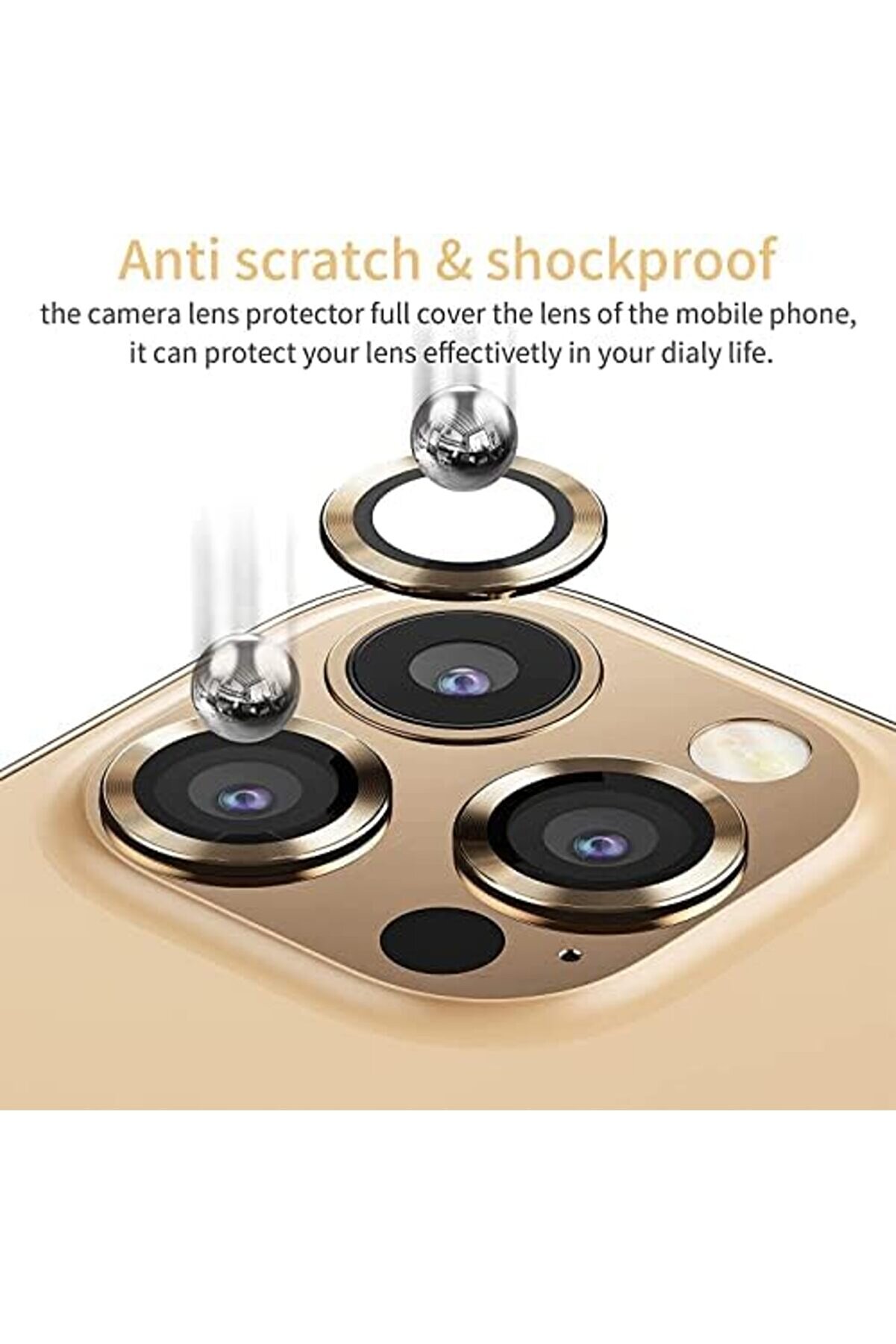 Aclyashop İphone 12 Pro Max Uyumlu Alaşım Çerçeveli̇ Tempered Glass Kamera Lens Kırılmaz Cam(3 Lü Set
