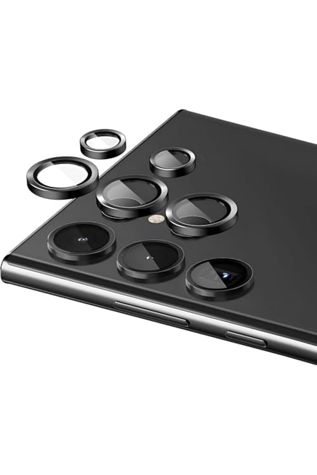 Ynsshopi̇ng S22 Ultra İle Uyumlu Çerçeveli̇ Temperli̇ Safi̇r Metal Lens (Si̇yah, S22 Ultra) Newtrrendi̇ng