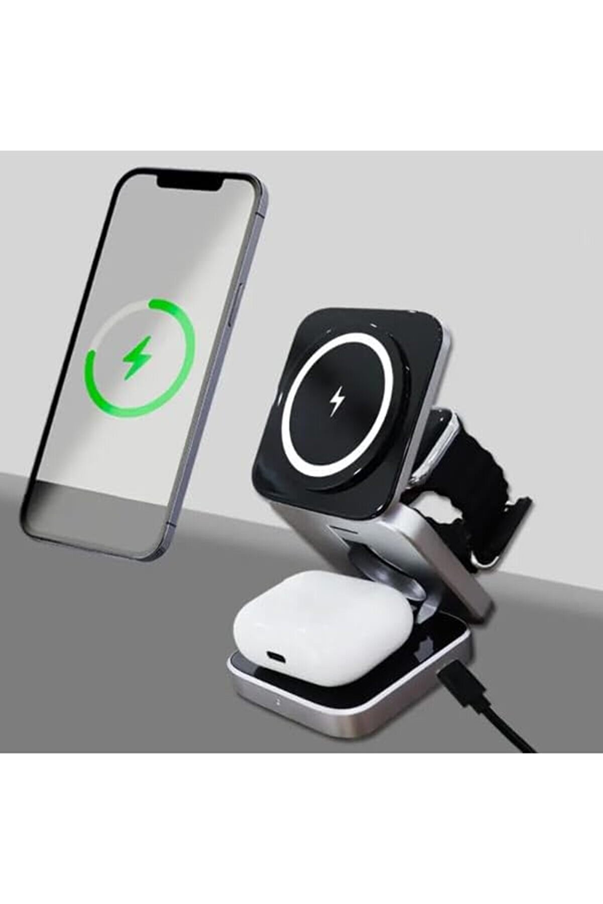 STOREMAX lvnshop Uyumlu 3in1 Kablosuz Şarj Cihazı Uyumlu Uyumlu Masaüstü Portatif Katlanabilir Taşınabilir Ce
