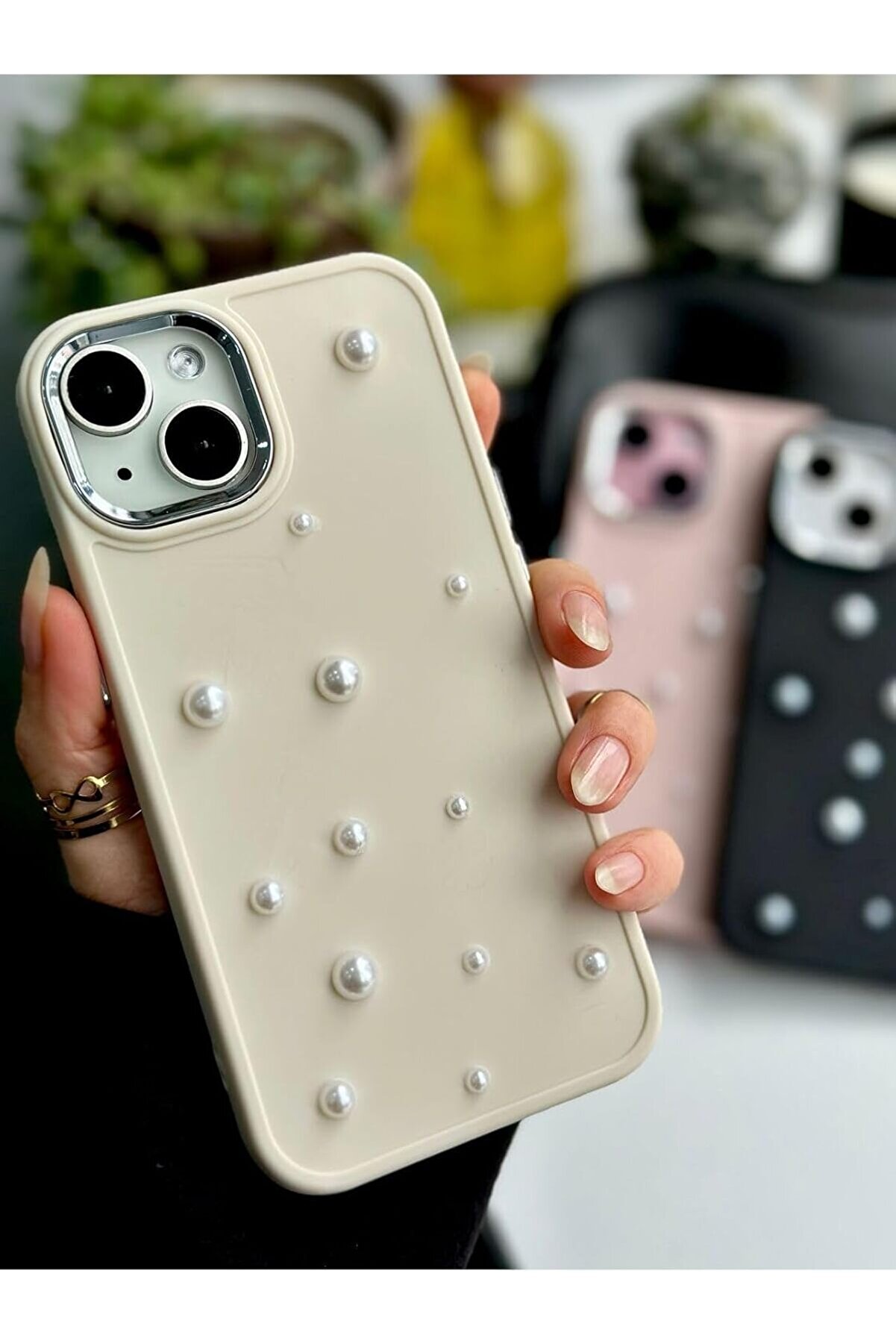 STOREMAX ynsShoping Aksesuar 14 - 15 Uyumlu Pearl Tasarımlı Oyuncaklı Silikon Kılıf - Krempearl NewTrrending