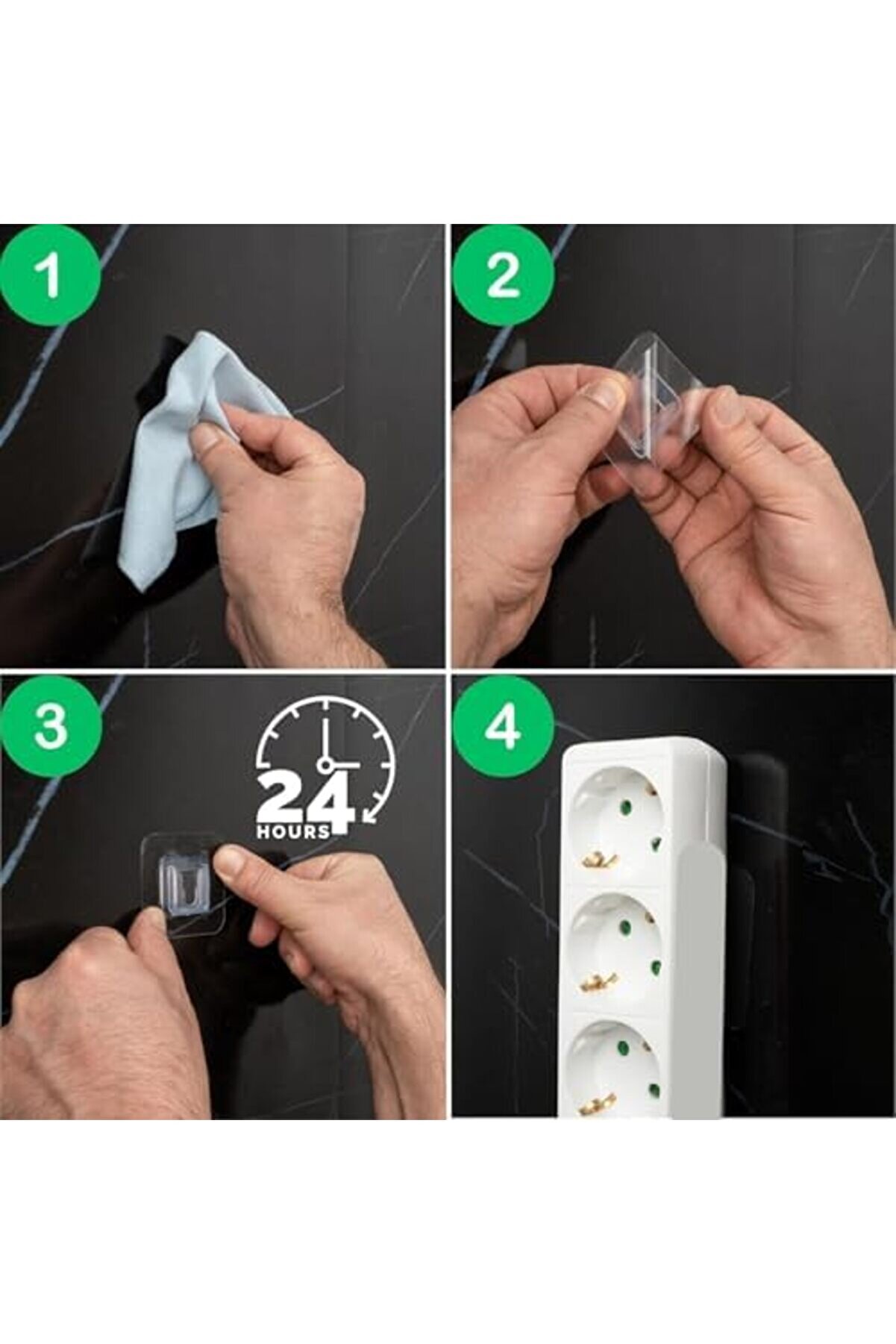 Yapışkanlı &Ccedil;i̇ft Taraflı Kanca | 4 &Ccedil;i̇ft | İz Bırakmayan, Deli̇k A&ccedil;mayan, &Ccedil;ok Fonksi̇yonlu Ve