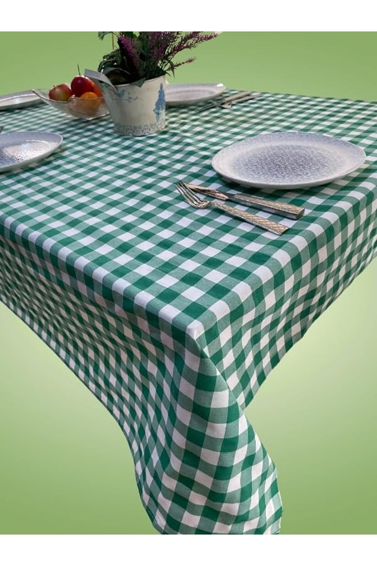 STOREMAX 160x170 Cm Yeşil Büyük Kare Desen Masa Örtüsü, Sofra Bezi, Piknik Örtüsü