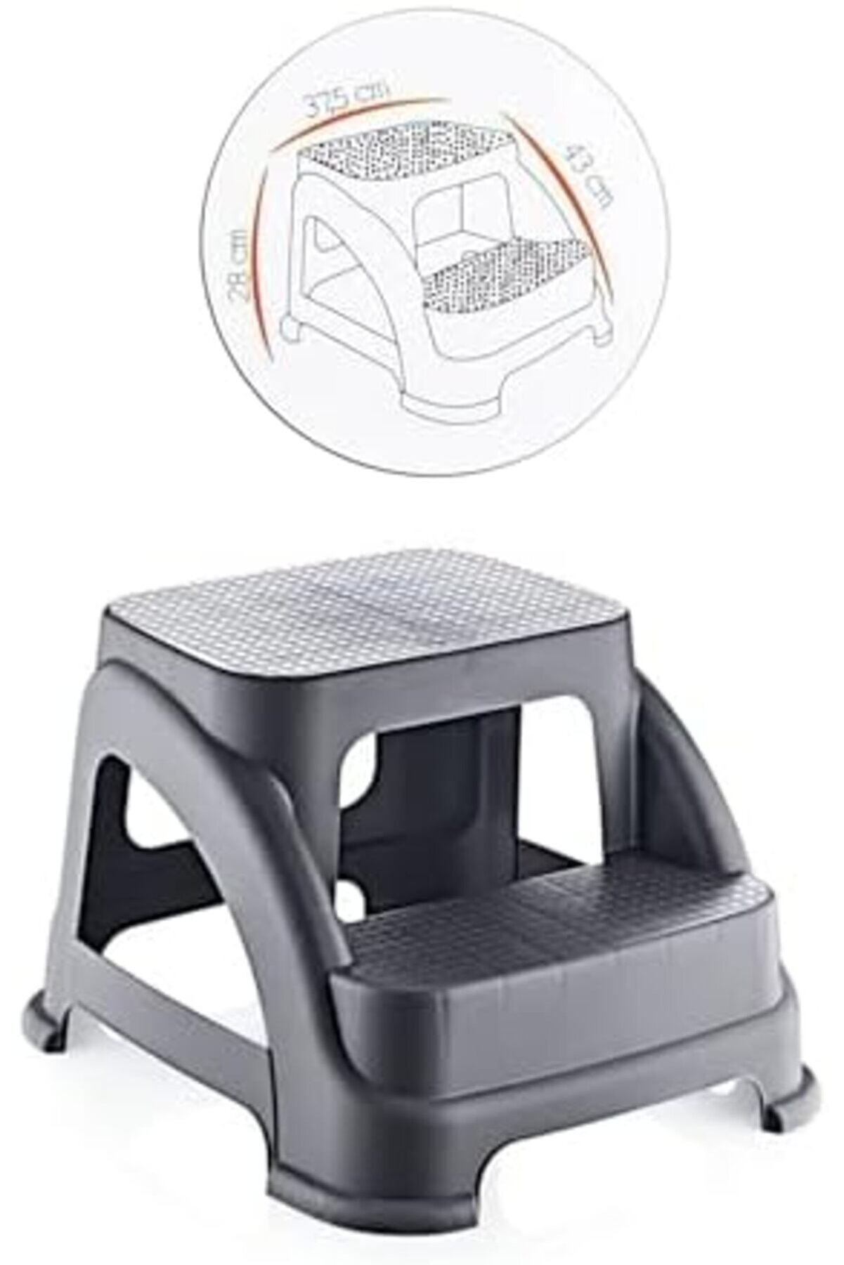 Flashtrend İki̇ Basamaklı Kaymaz Tabure - 120 Kg Taşıma Kapasi̇teli̇ - Basamaklı Tabure - Sert Plasti̇k