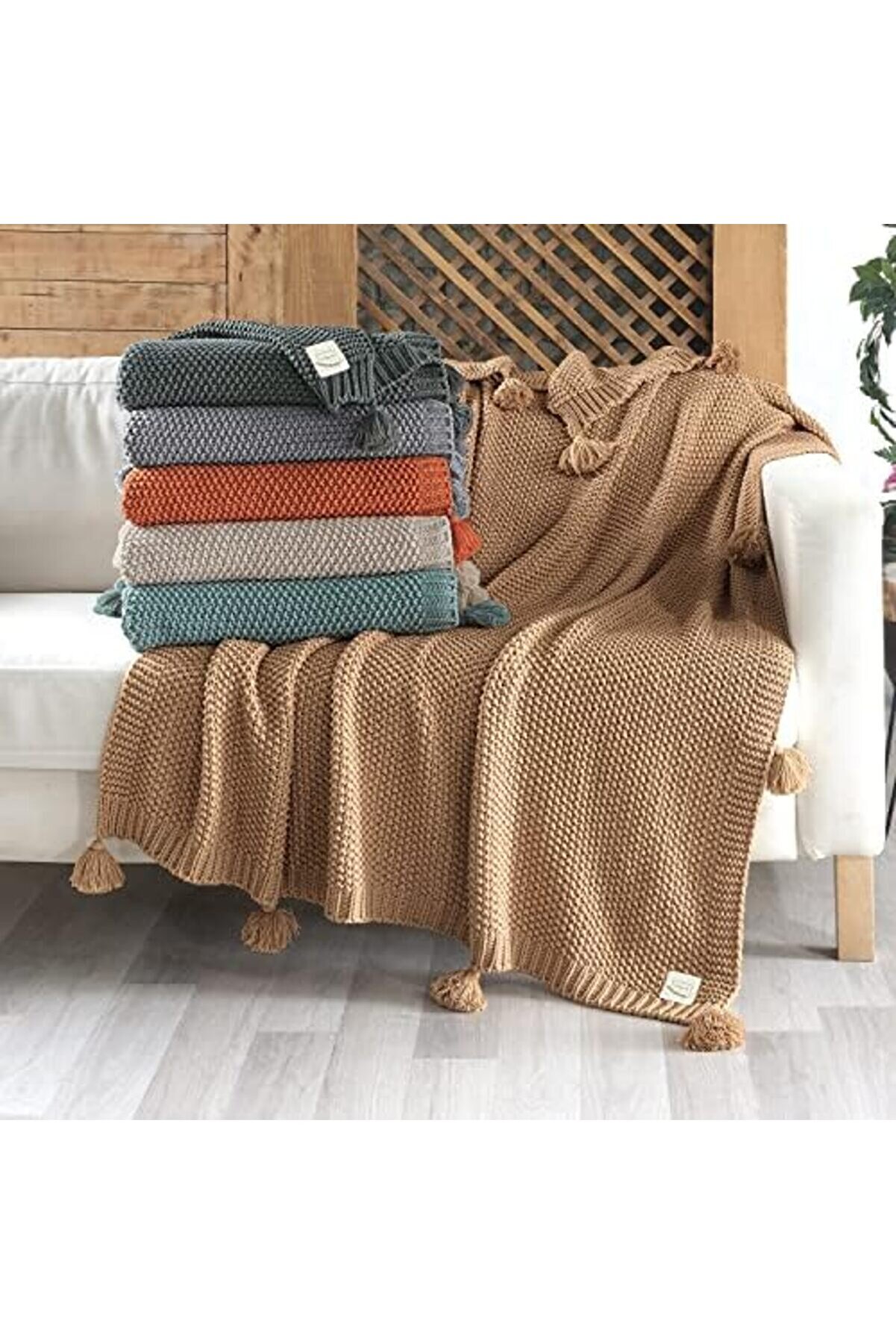 Coco Pi̇ri̇nç Örgü Ponponlu Tri̇ko Tv Battani̇yesi̇ Koltuk Şalı | Koltuk Örtüsü | Yatak Örtüsü