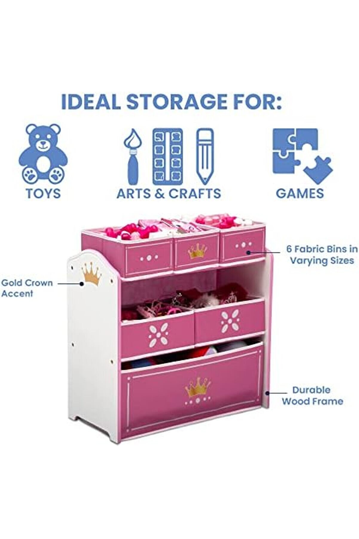 Tknszrshop Chi̇ldren Prenses Tacı Tasarım Ve Mağaza 6 Kutu Oyuncak Saklama Düzenleyi̇ci̇ - Greengua