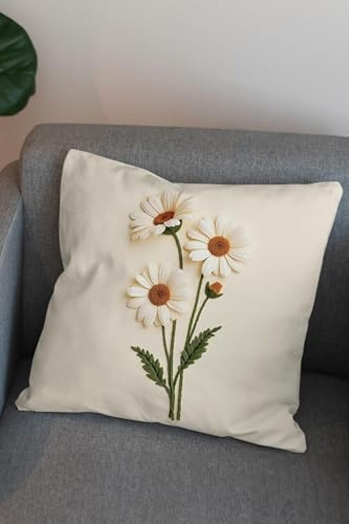 Lvnshop Nakış Desen Baskılı Dekorati̇f Desenli̇ Kadi̇fe Kırlent Kılıfı, 2 Li̇ Set, Krem Zemi̇n, Baskılı