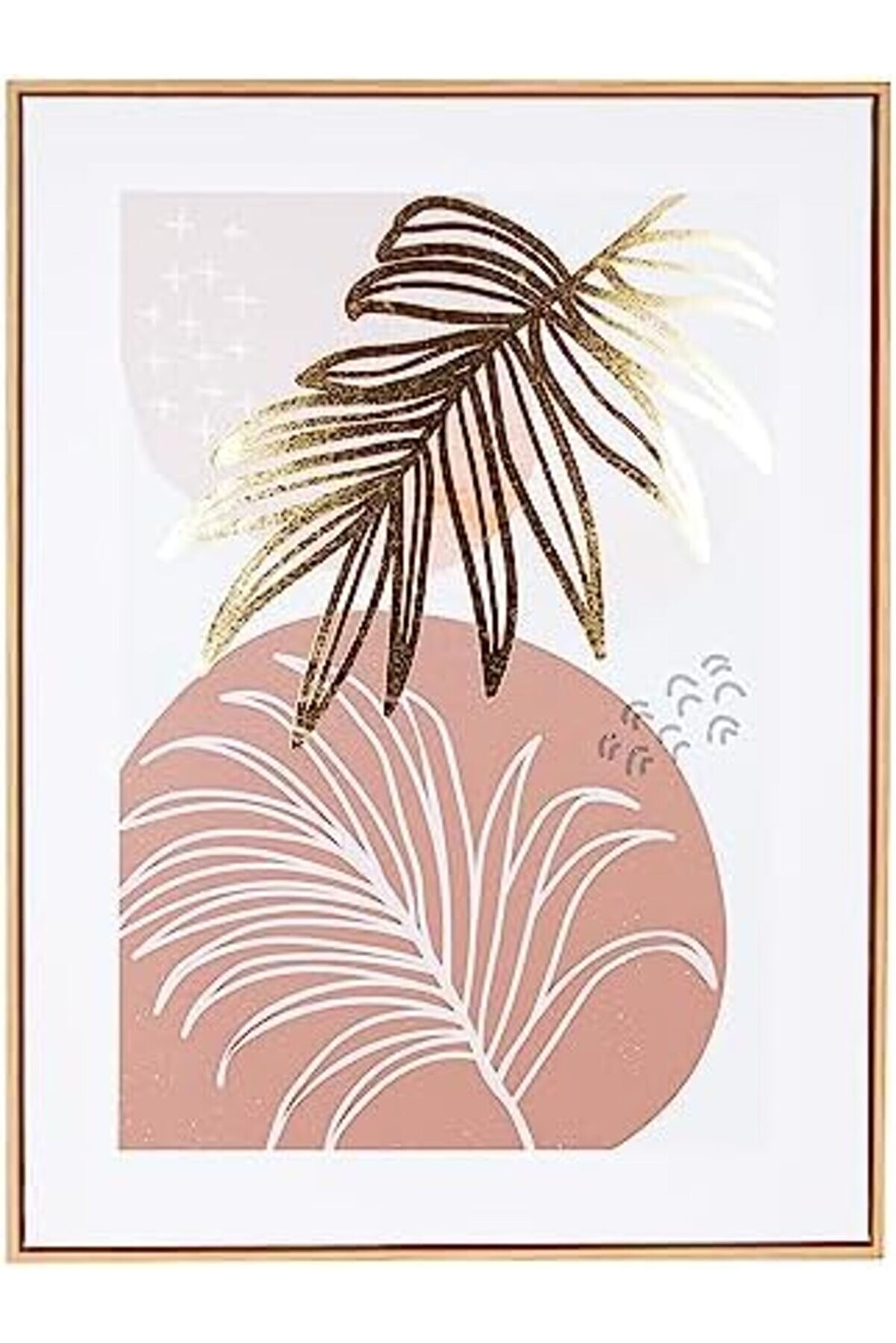 Ahşap Çerçeveli̇ Kabartmalı Yaprağı Kanvas Tablo Somon- 60X3X80 Cm.