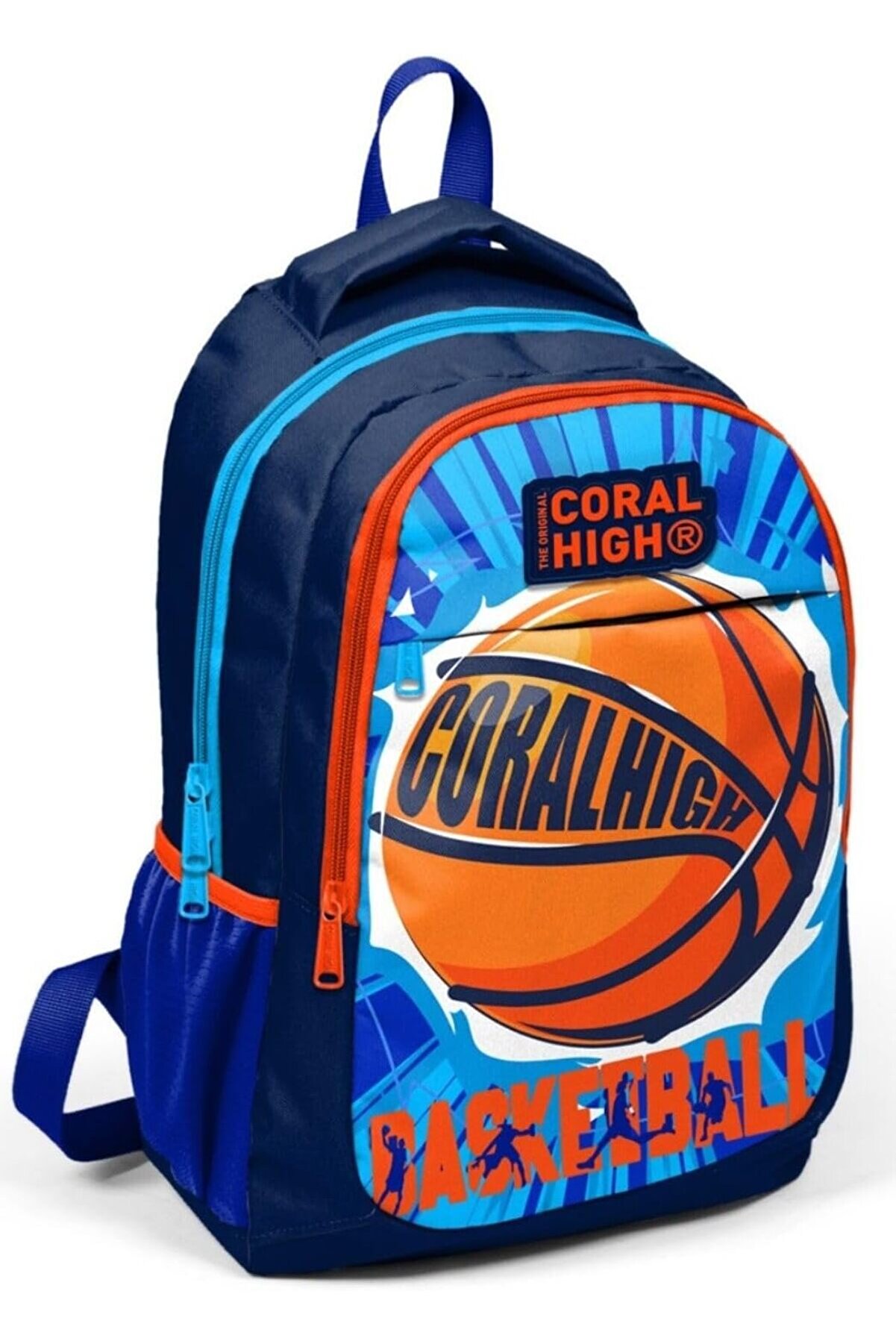 Snshop Hi̇gh Laci̇vert Basketbol Desenli̇ İlkokul Ve Ortaokul Sırt &Ccedil;antası &Uuml;&ccedil; B&ouml;lmeli̇ Erkek &Ccedil;oc