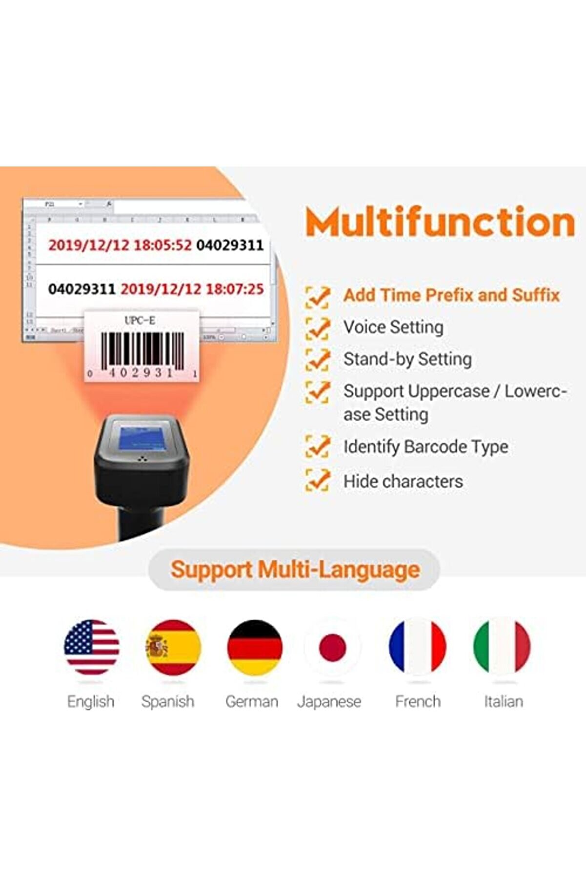 Snshop 2D Barkod Tarayıcı, Kablosuz, Bluetooth Qr Kod Tarayıcı, Zaman Göstergeli̇ Ekran, Pi̇l Dur