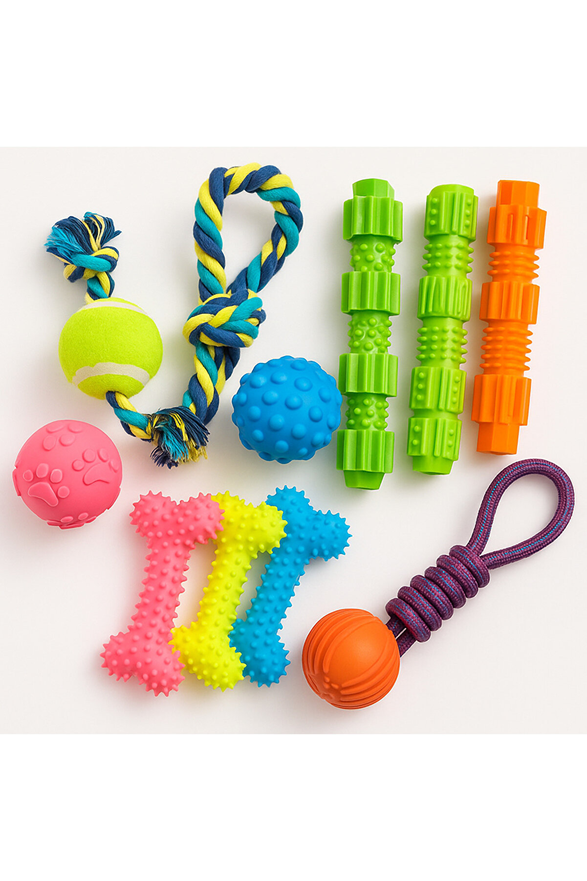 Köpek Oyuncak Seti̇ – Halat, Çi̇ğneme Kemi̇k, Top Ve Di̇ş Temi̇zleyi̇ci̇ Çubuk (6’Lı Paket)