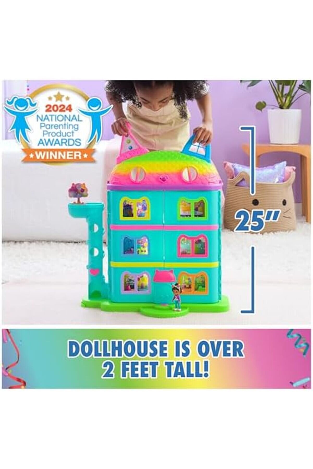 Lvnshop Dollhouse, 15 Parça Purrfect Party Oyuncak Bebek Evi̇ Oyun Seti̇, Gökkuşağı Görünümlü, 60 Cm D