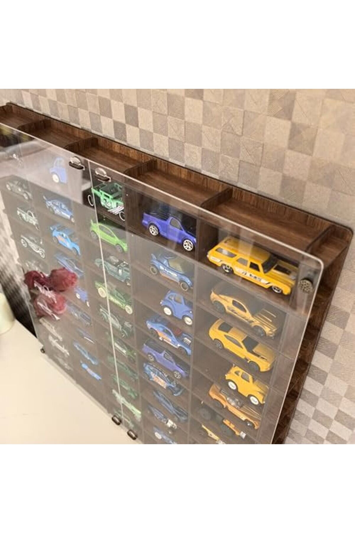 Trendymr Kapaklı 1/64 Ölçek 50Araç Hotwheels Metal Araç Uyumlu Model Oyuncak Araba Rafı-Cevi̇z
