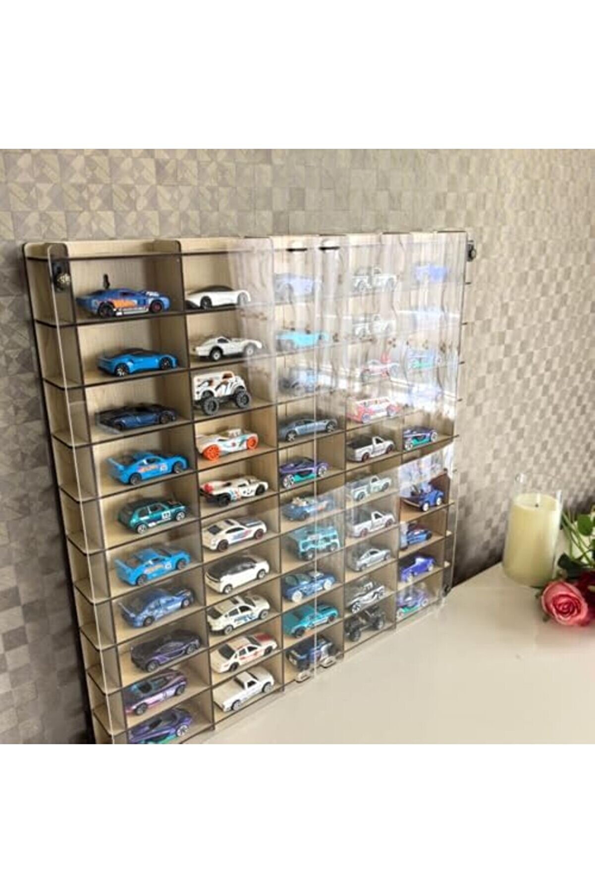 Aclyashop Kapaklı 1/64 Ölçek 50Araç Hotwheels Metal Araç Uyumlu Model Oyuncak Araba Rafı-Akçaağaç