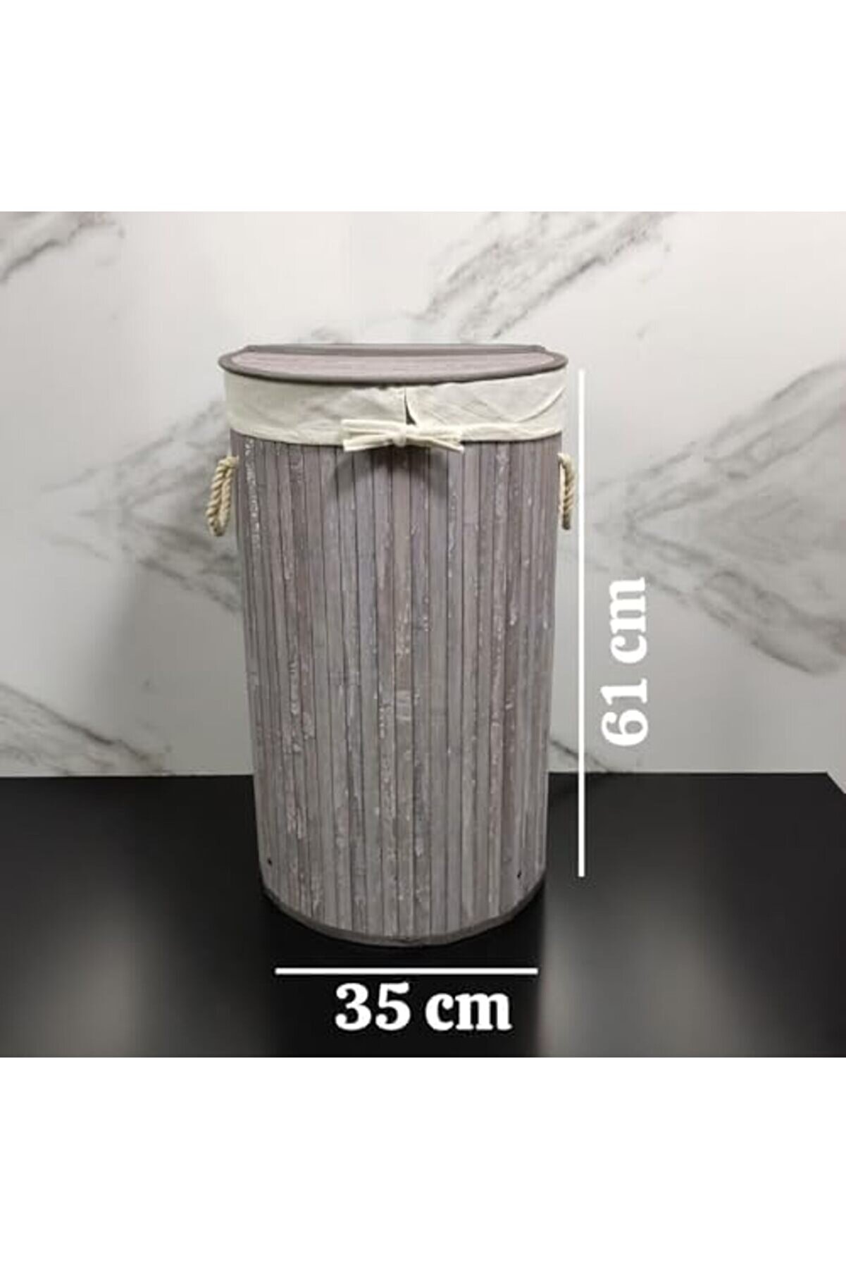 Lvnshop El Yapımı Hasır Katlanır Çamaşır Sepeti̇ Yuvarlak 55 Li̇tre (35Cm*35Cm*61Cm), Malzemeden Üreti̇