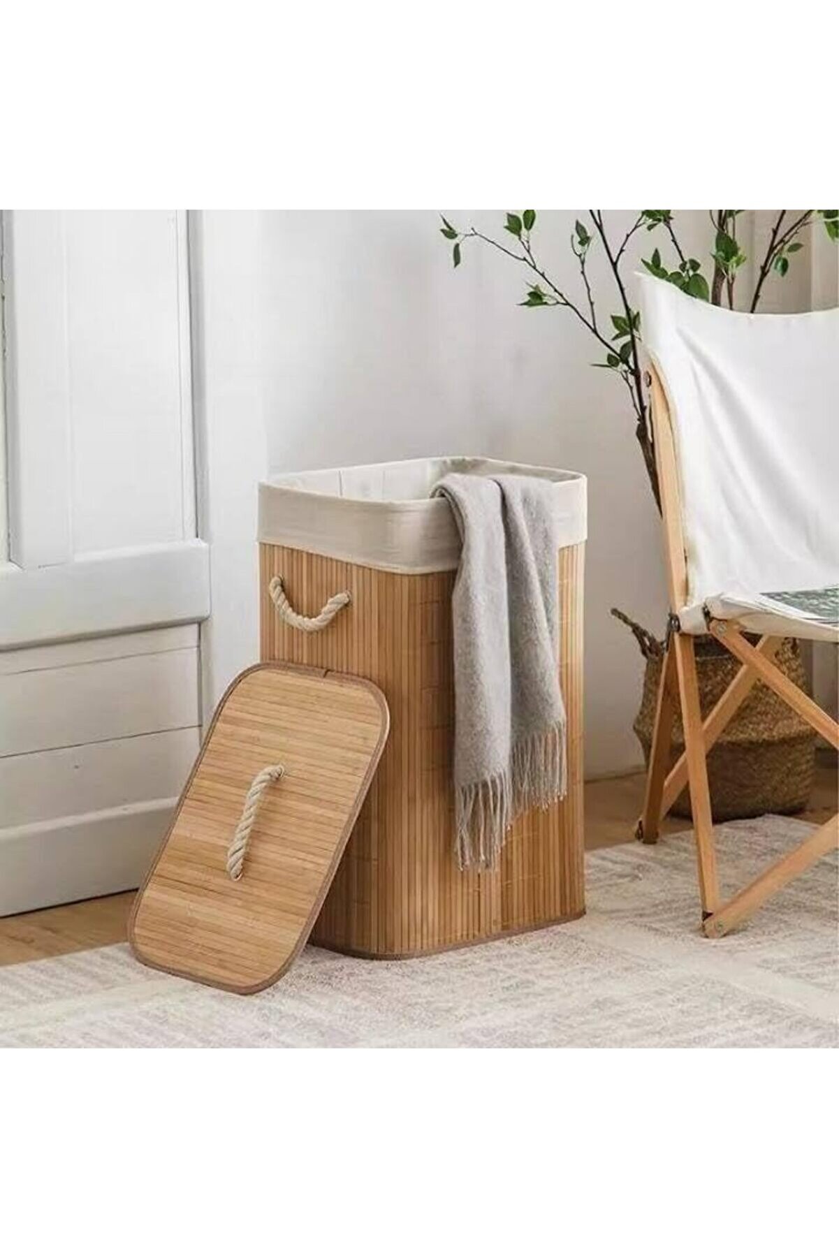 Lvnshop El Yapımı Hasır Katlanır Çamaşır Sepeti̇ Di̇kdörtgen 72 Li̇tre (40Cm*30Cm*61Cm), Malzemeden Üre