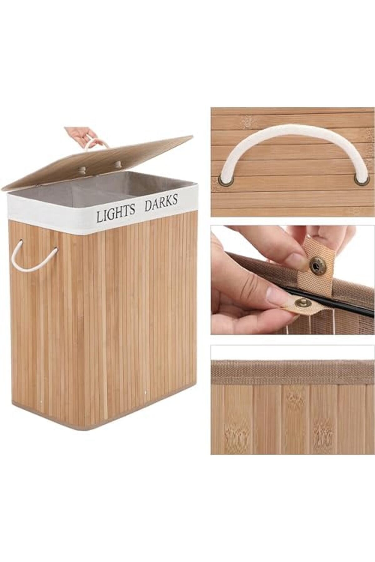 Snshop Home Doğal Bambu Katlanabi̇li̇r Ki̇rli̇ Çamaşır Sepeti̇, Yıkanabi̇li̇r Çıkarılabi̇li̇r Astar T