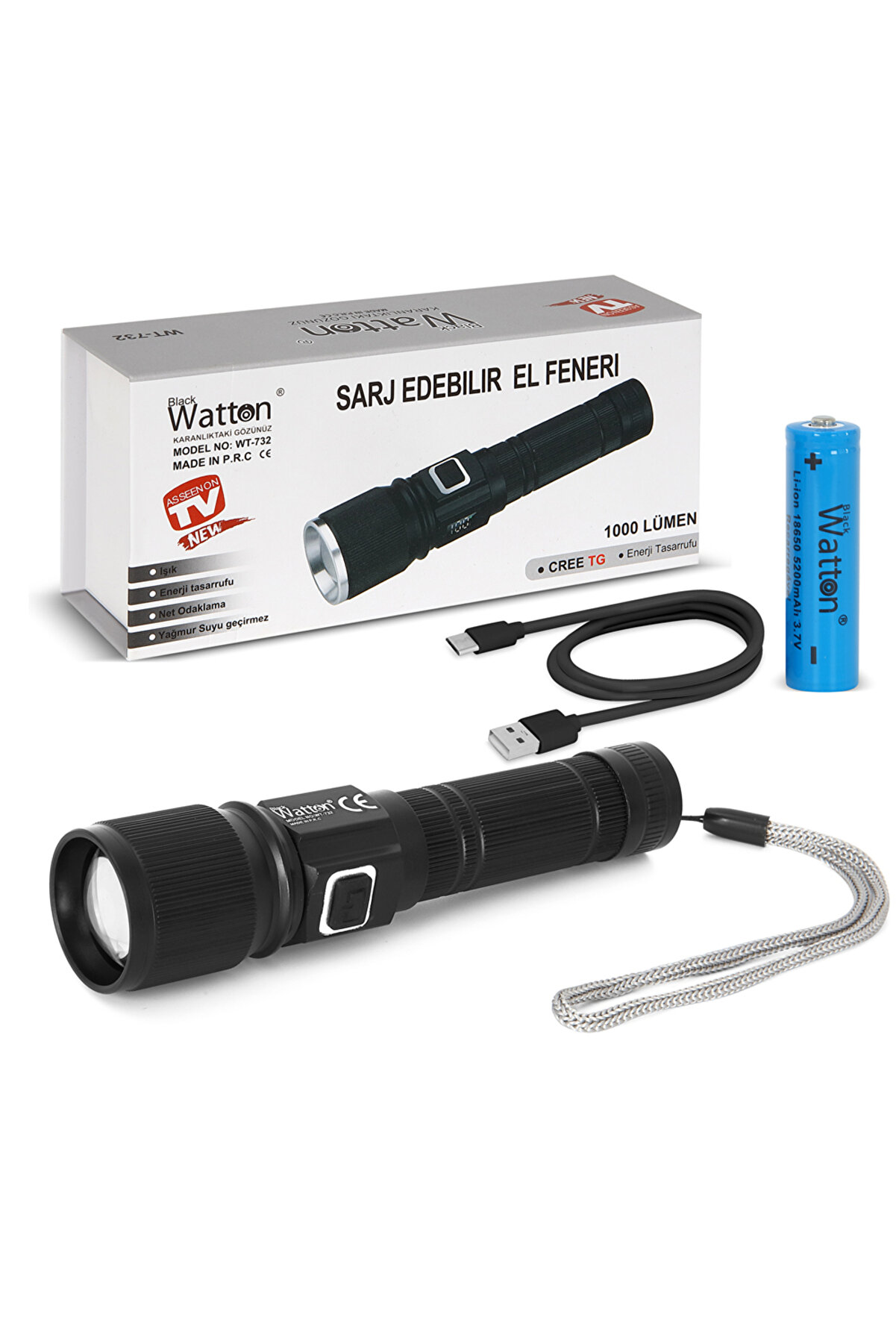 evimdeyokyok Cree TG Led 1000 Lümen Göstergeli Fonksiyonel El Feneri Wt-732