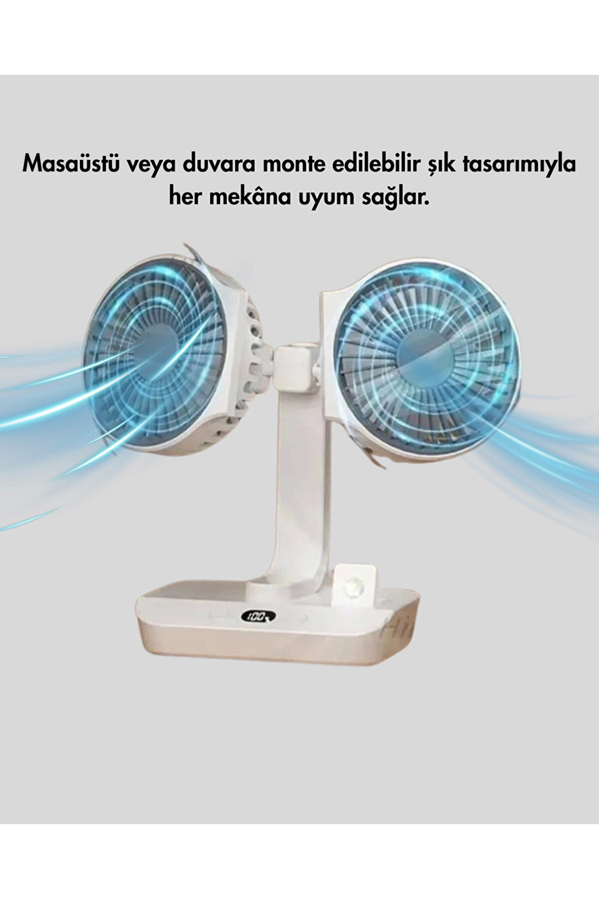 Sessi̇z Çalışan Usb Şarjlı Çi̇ft Kafalı Masaüstü Fan – Ev Ve Ofi̇s İçi̇n