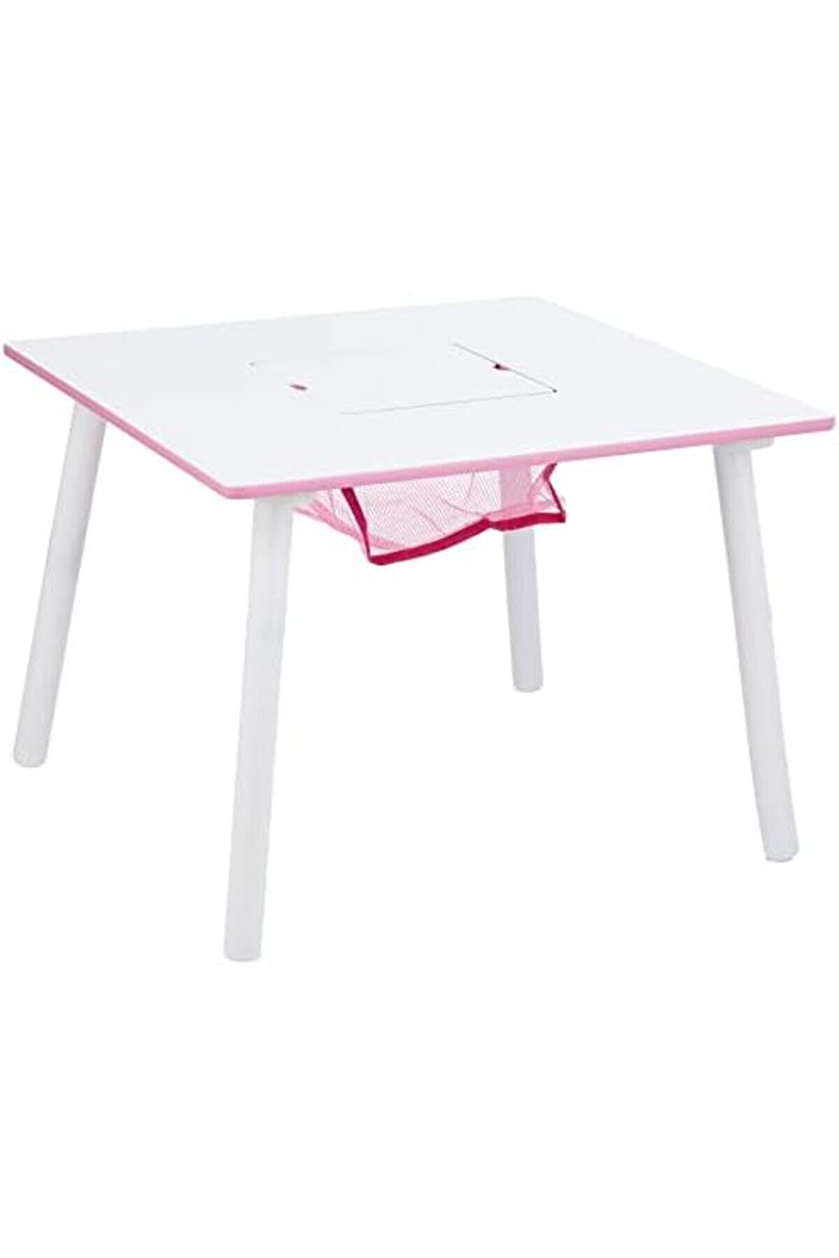 Aclyashop Chi̇ldren Prenses Taç Çocuk Ahşap Masa Ve Saklamalı Takımı - Serti̇fi̇kalı, Beyaz/Pembe 1058