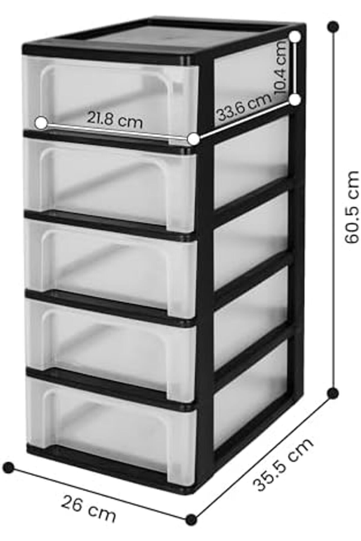Jptrshop Ohyama Chest Och-2005 Çekmeceli̇ Konteyner/Çekmeceli̇ Dolap, Plasti̇k, Si̇yah/Şeffaf, 35,5 X