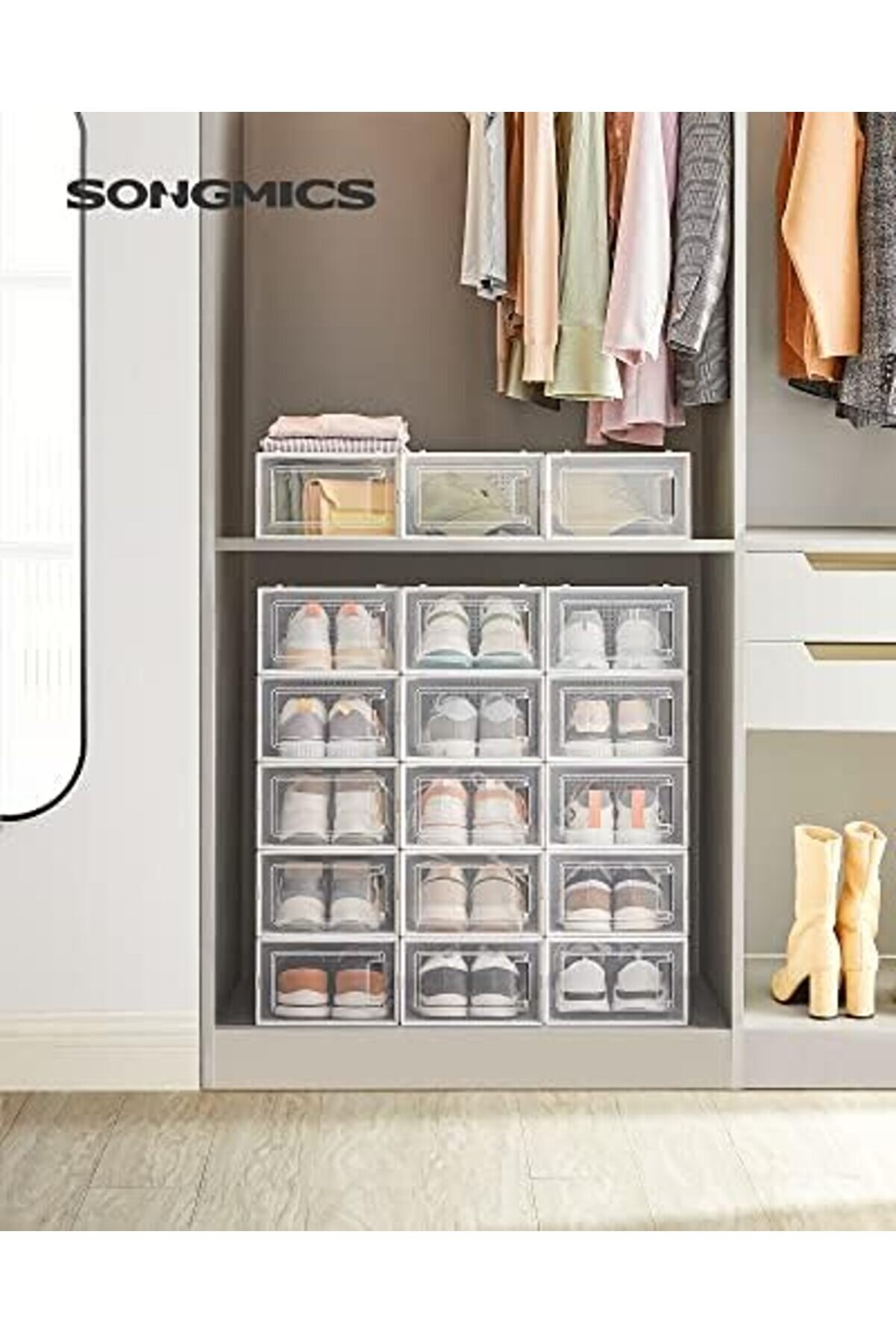 Gçavm Ayakkabı Kutuları, 18 Şeffaf Ayakkabı Kutusu Seti̇, Katlanabi̇li̇r Ve İsti̇flenebi̇li̇r, 44 Bed