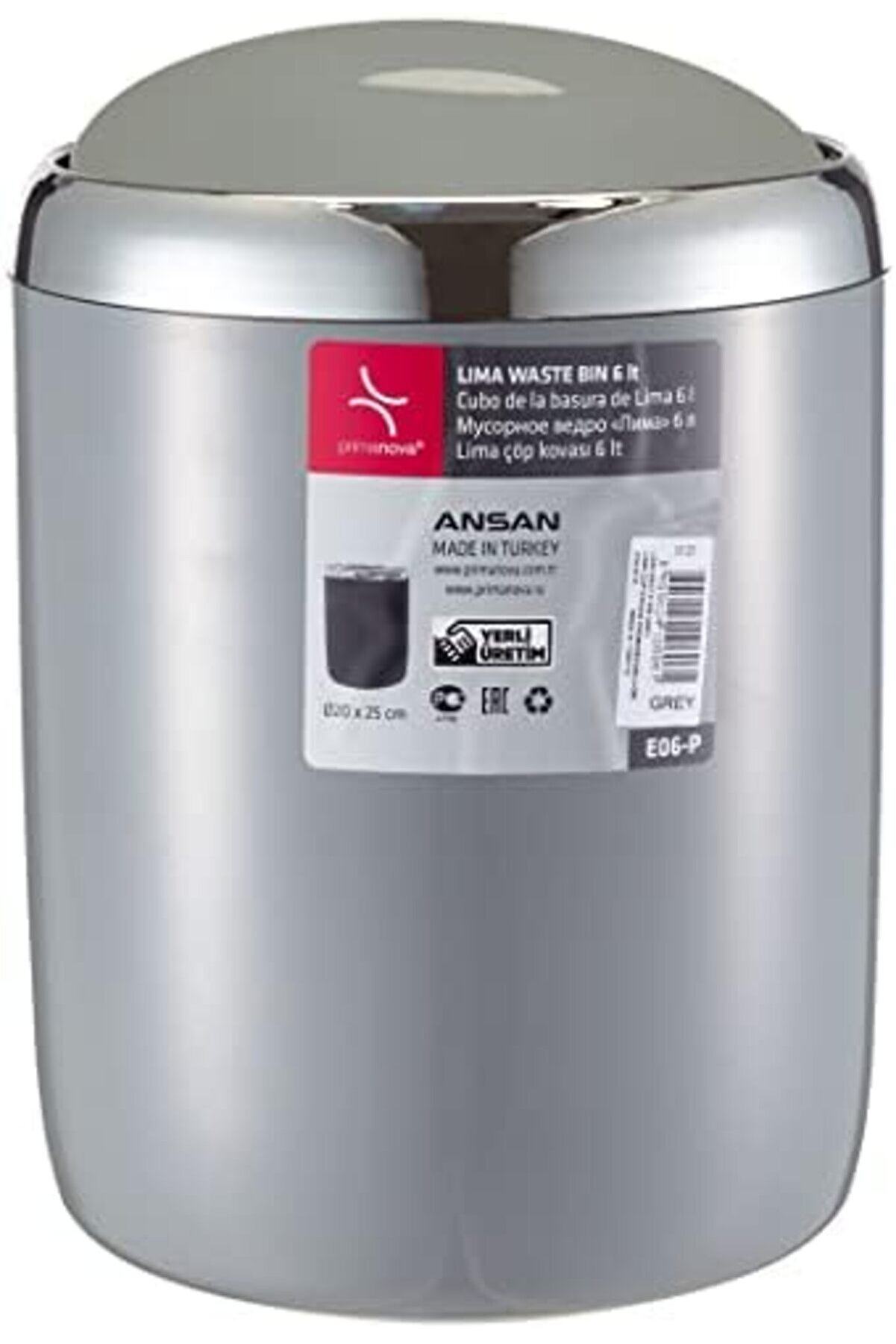 Trendymr M-E06-07-P Li̇ma Çöp Kovası, Krom Dekorlu, Gri̇ Li̇fe 1171957