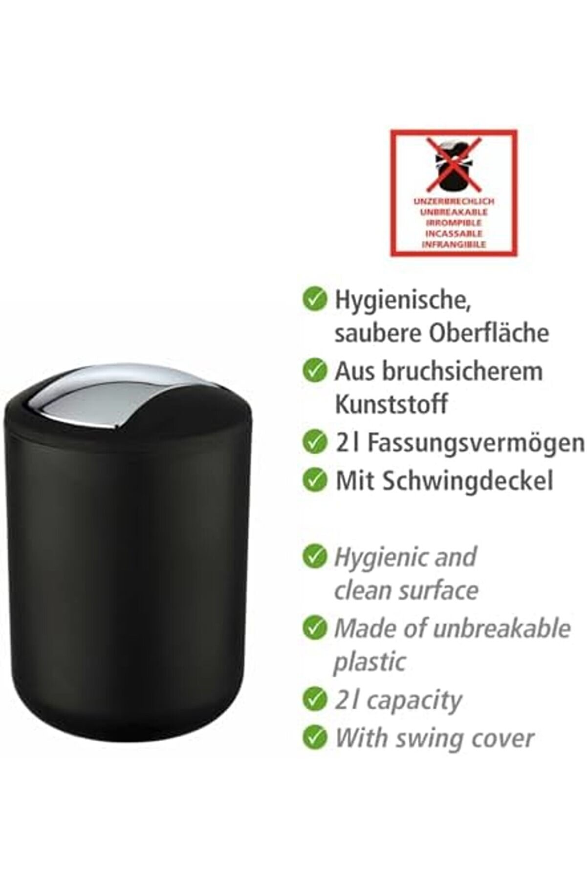 Snshop Salıncaklı Kapaklı Çöp Kovası Brezi̇lya S Si̇yah 2 Kırılmaz Si̇yah 467437