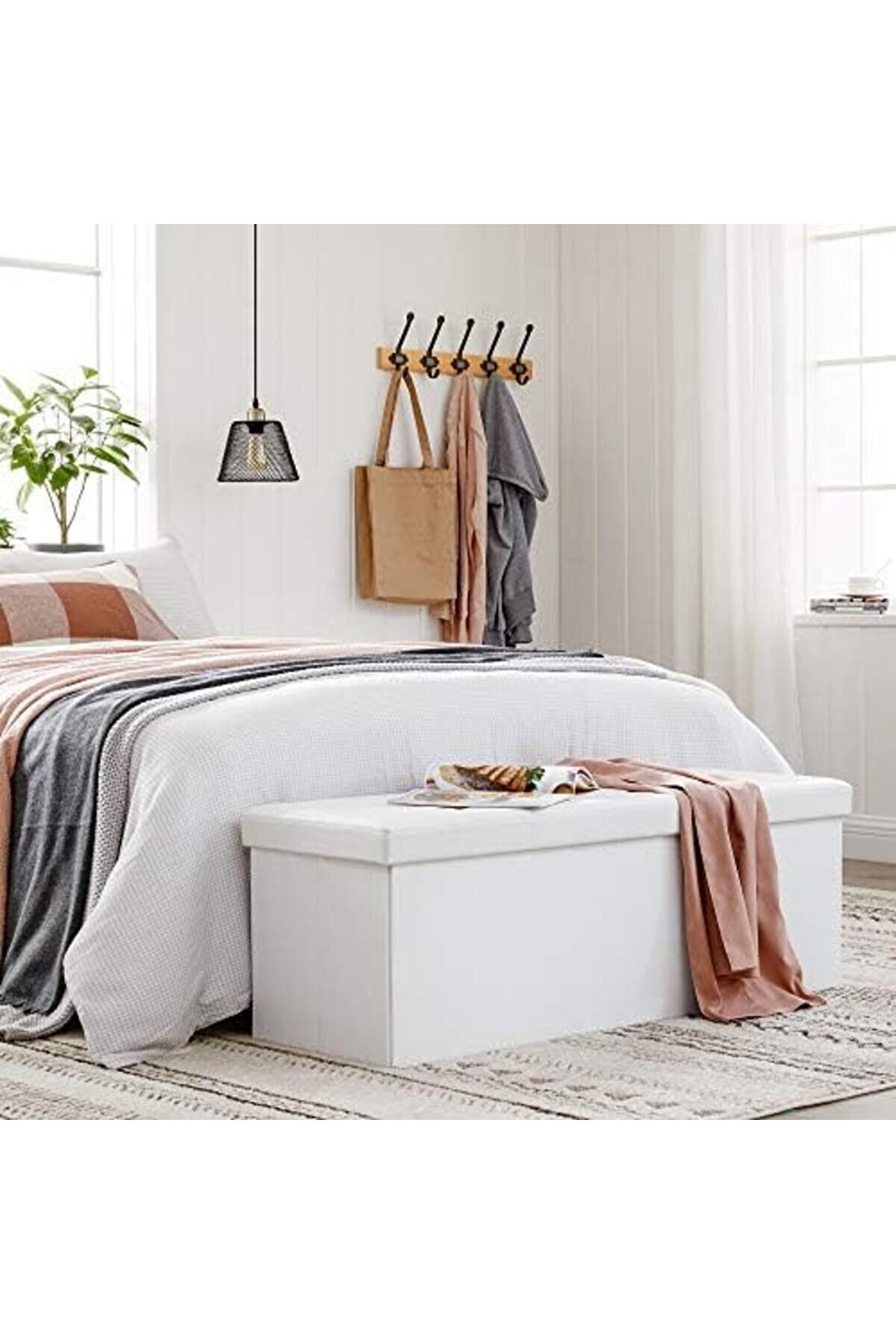 Snshop Tabure 120 Li̇tre, Saklama Kutusu, Tabure, Katlanabi̇li̇r, 300 Kg A Kadar Yük, Senteti̇k Deri̇ Ka