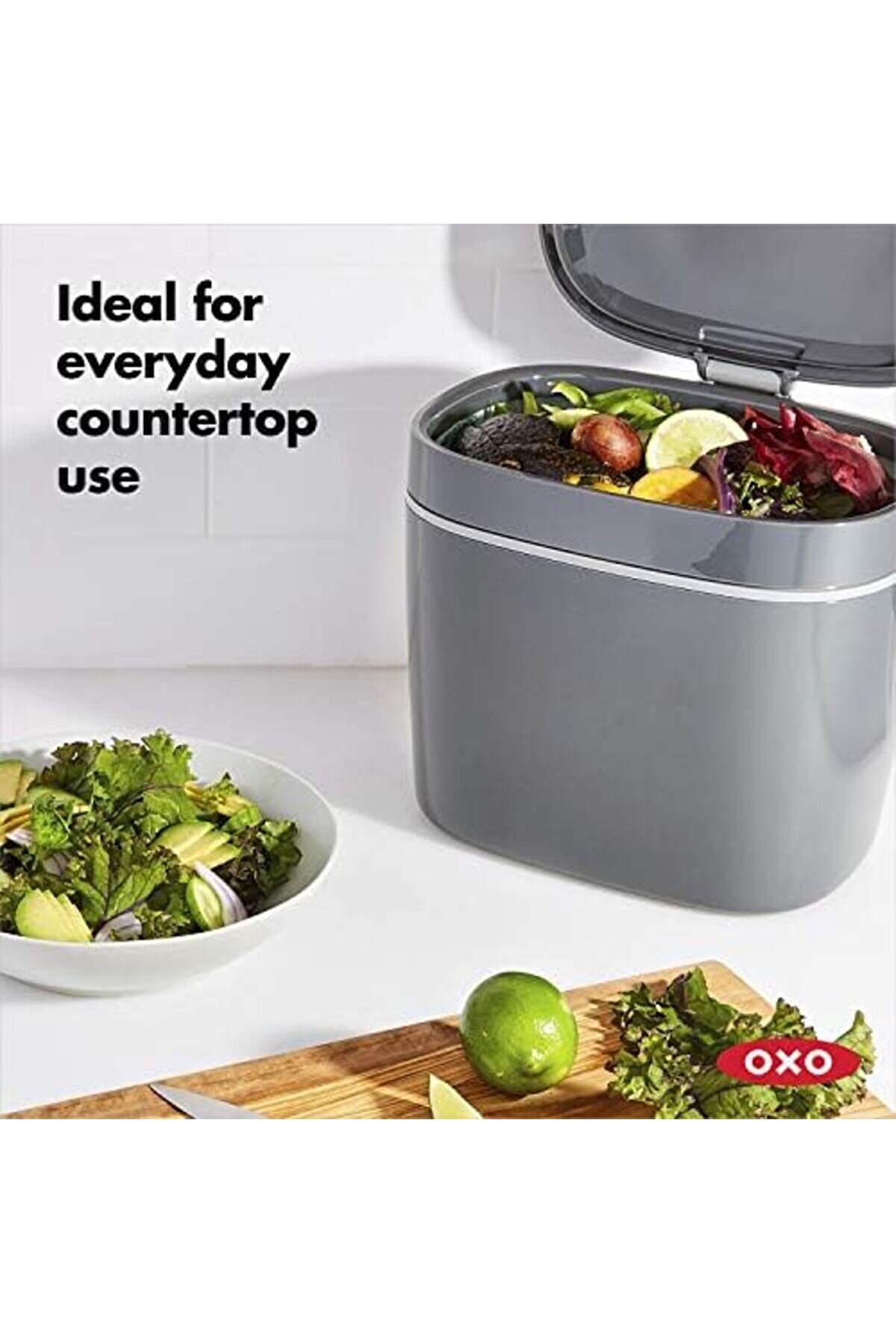 Brfshop - Good Gri̇ps Kompost Kutusu Antrasi̇t - Mutfak İçi̇n Koku Geçi̇rmez Organi̇k Çöp Kutusu - 6,