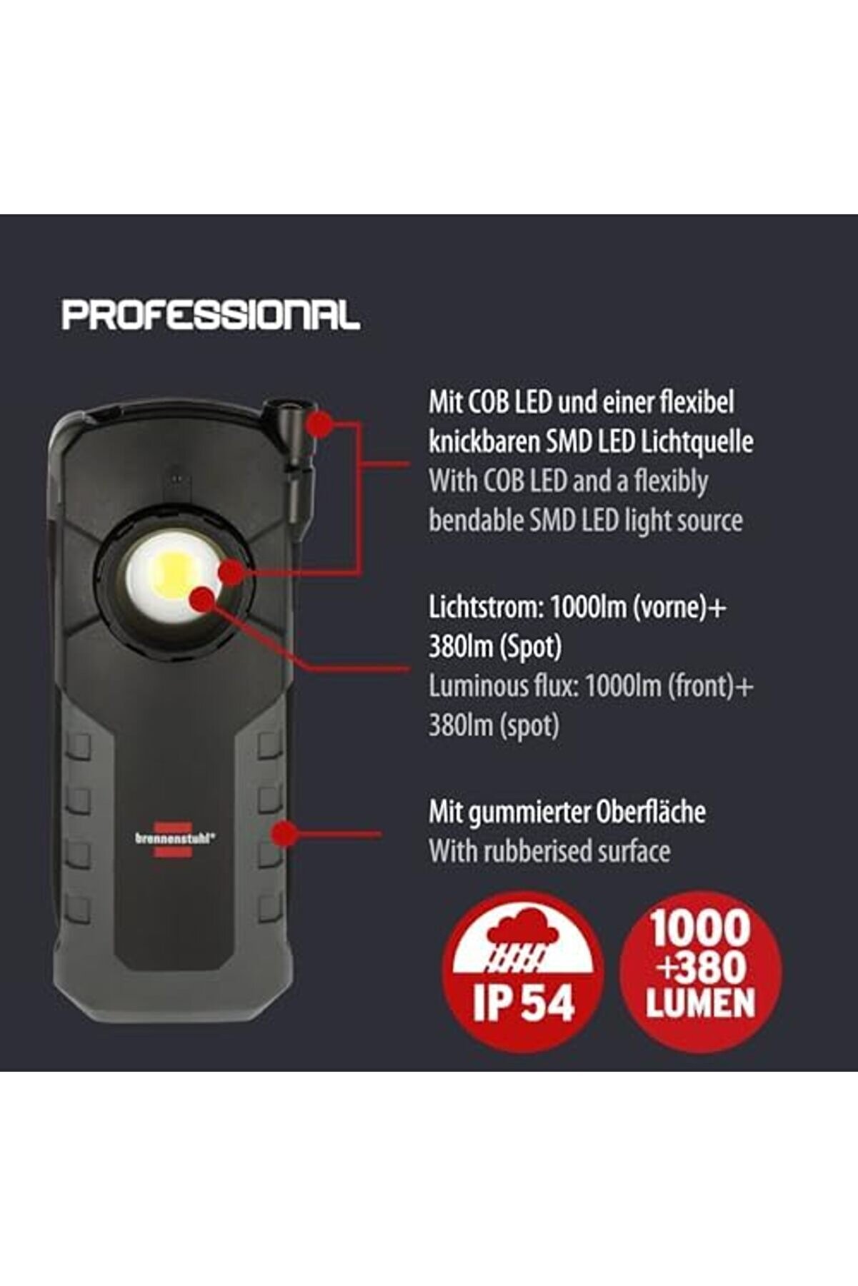Gçavm Profesyonel Seri̇si̇ 1000+380 Lümen Mıknatıslı 12 Saat Kullanım Ip54 Li̇sanslı Teleskopi̇k
