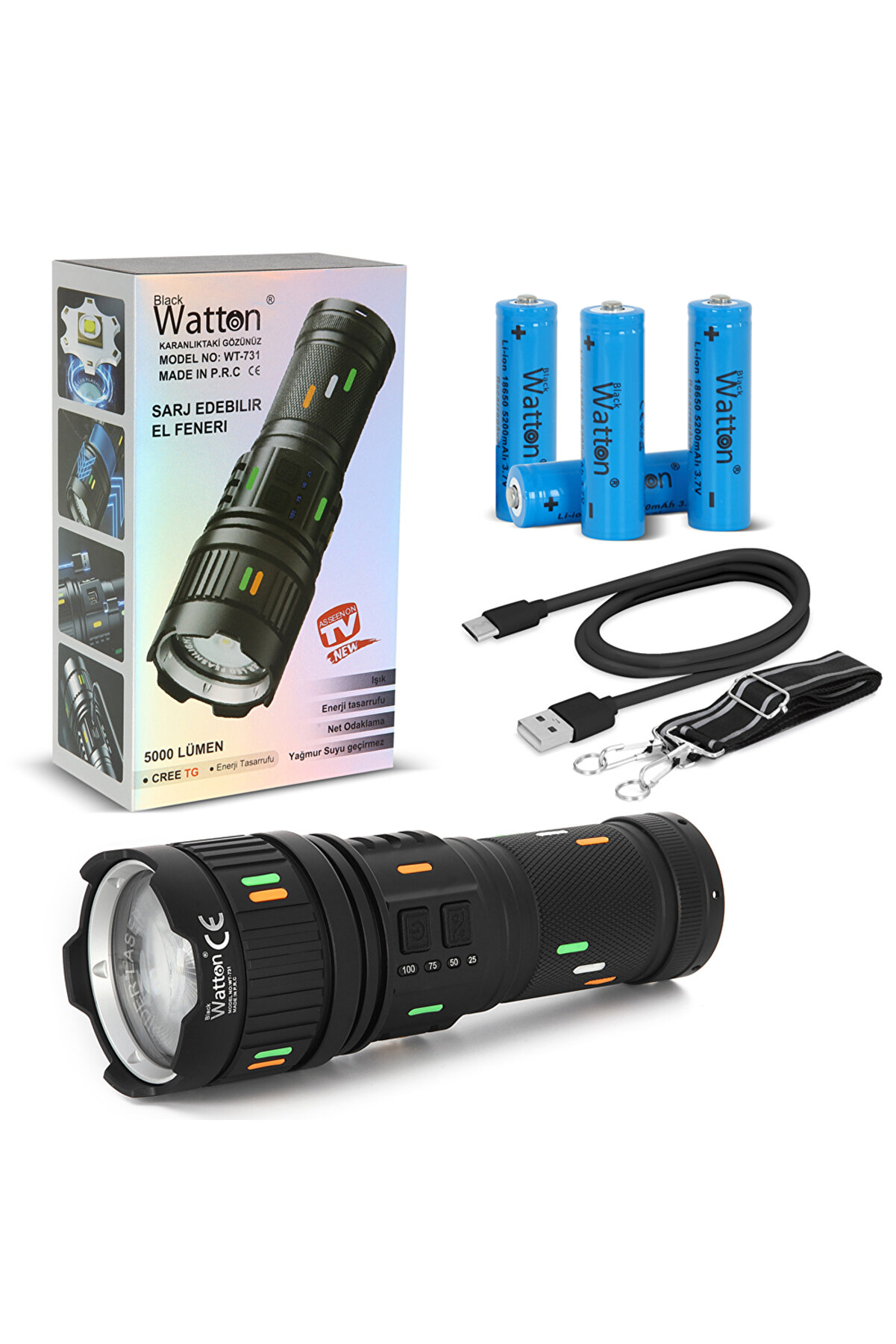 evimdeyokyok 5000 Lümen Cree Tg Led Şarj Göstergeli El Feneri Wt-731