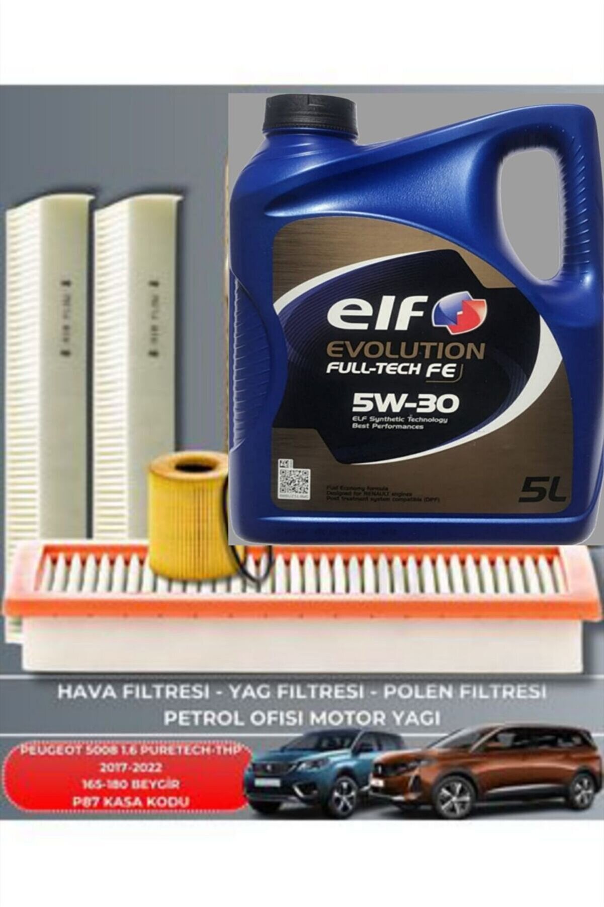 Elf Kopya - Peugeot 5008 1.6 Puretech 2017-2022 165-180 Beygi̇r - Elf 5Lt 5W30 2025 -4Lü Yag Bakım Seti̇