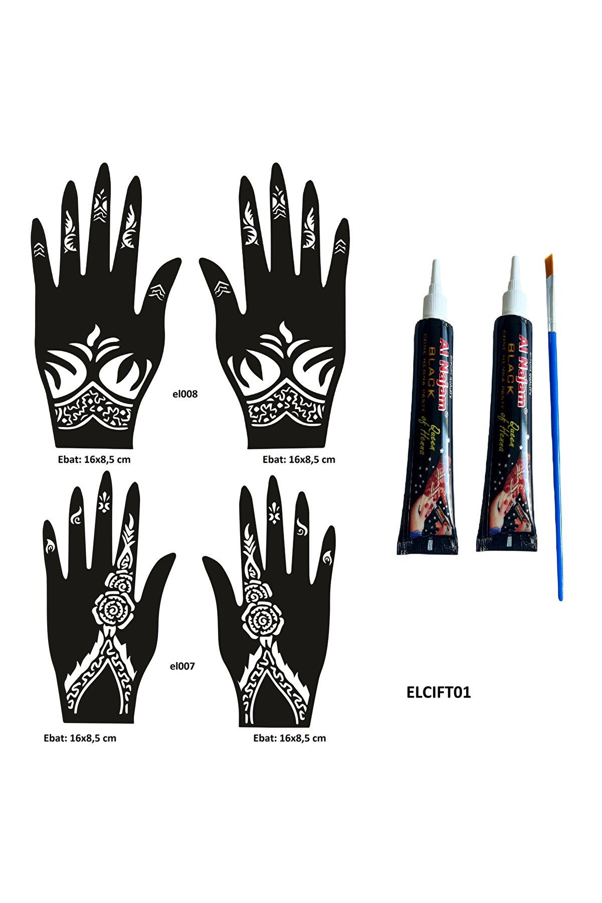 Ai̇rbrush Tattoo Çi̇çek Desenleri̇ El Üstü Hi̇nt Kınasıyla Geçi̇ci̇ Dövme Yapma Seti̇ Si̇yah Renk