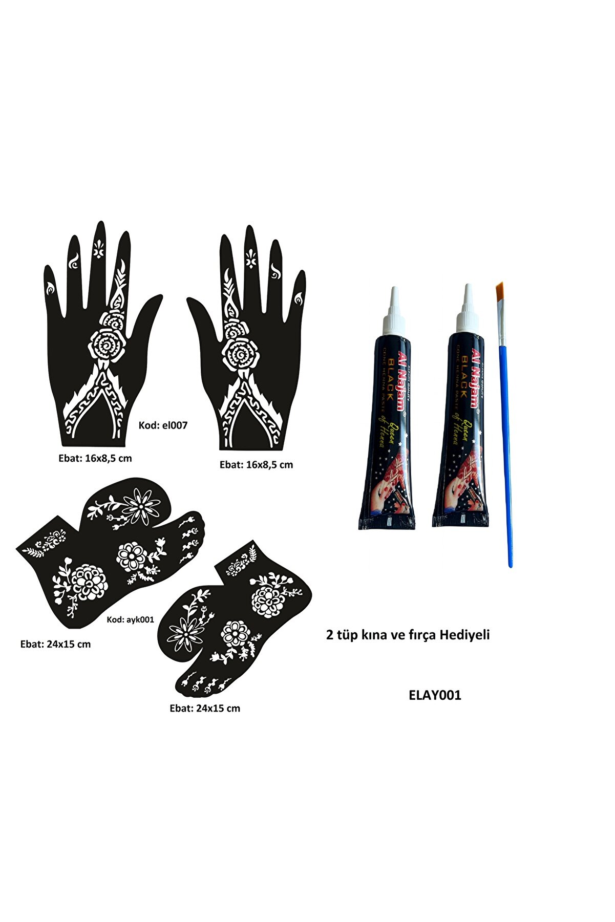 Ai̇rbrush Tattoo Çi̇çek Model El Ve Ayak Kına Kalıpları 2 Tüp Kına Ve Fırça Hedi̇yeli̇