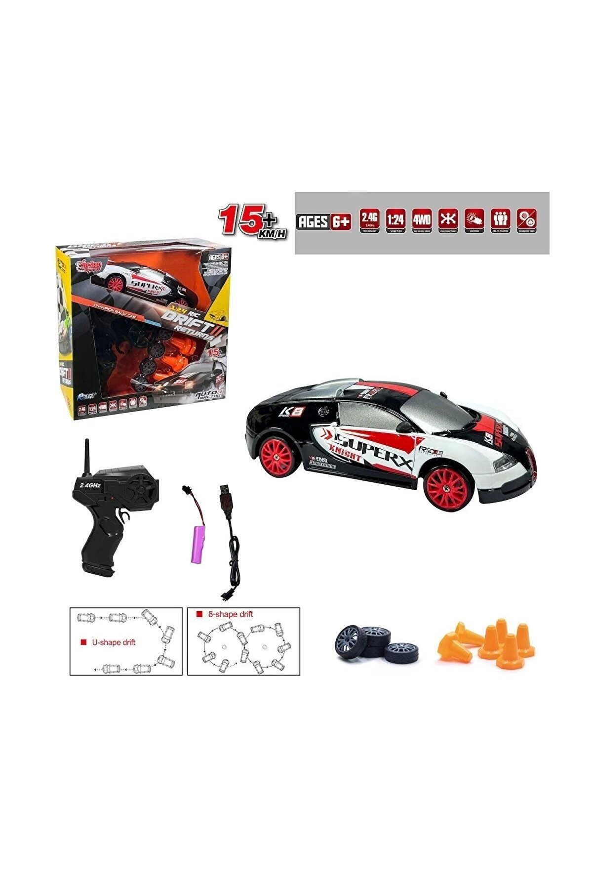 Hbsc24A07091011 Kumandalı Full Fonksi̇yon 2.4G Şarjlı 124 Dri̇ft Araba Vardem