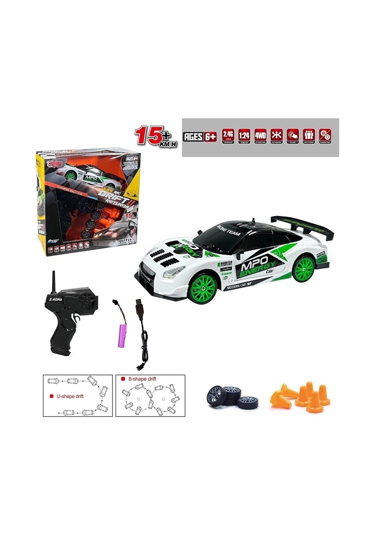 Hbsc24A07091011 Kumandalı Full Fonksi̇yon 2.4G Şarjlı 124 Dri̇ft Araba Vardem