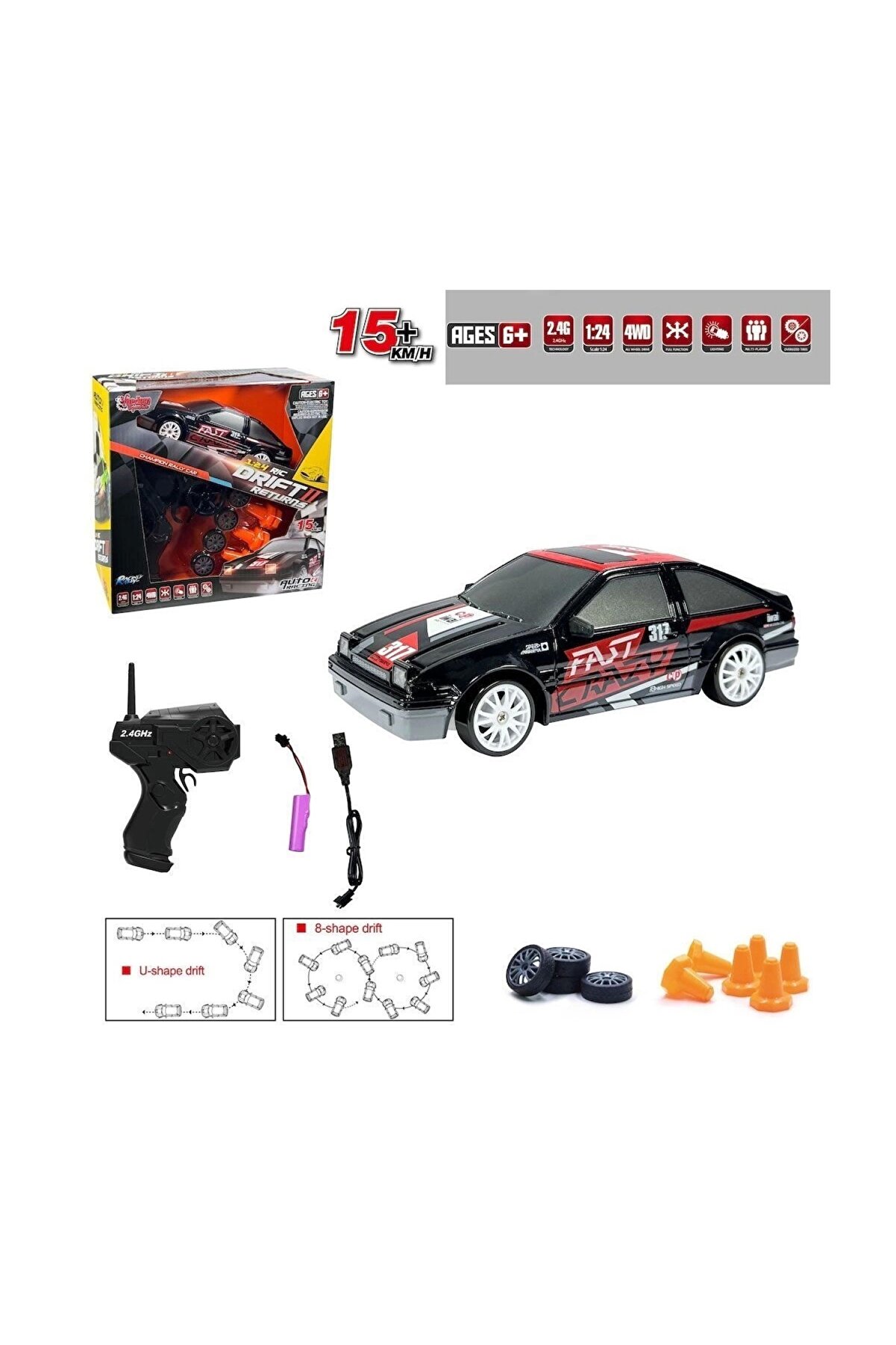 Hbsc24A07091011 Kumandalı Full Fonksi̇yon 2.4G Şarjlı 124 Dri̇ft Araba Vardem