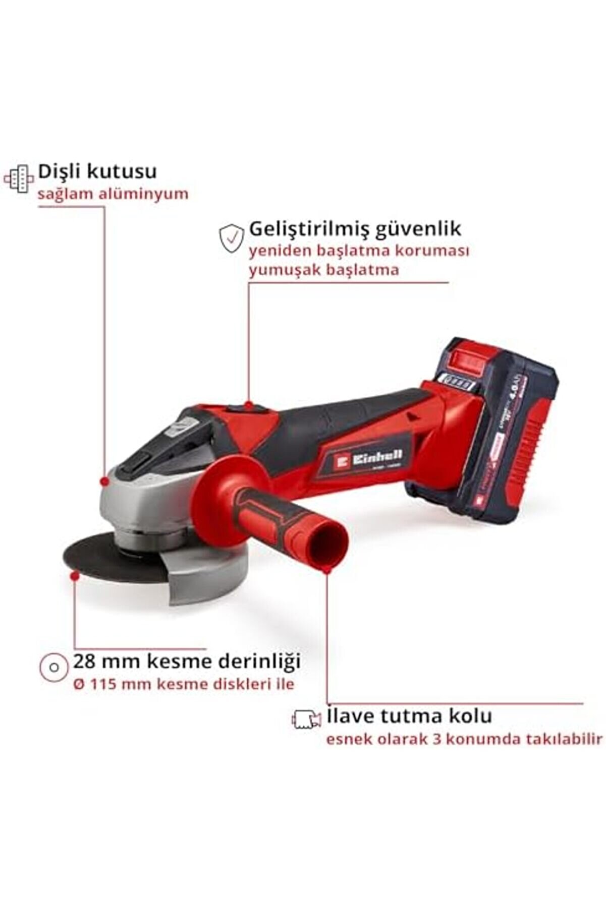Lvnshop Akülü Avuç Taşlama Tc-Ag 18/115 Li̇ Ki̇t Power X- (18 V, 115 Mm Di̇sk Çapı, 28 Mm Kesme Deri̇nli̇