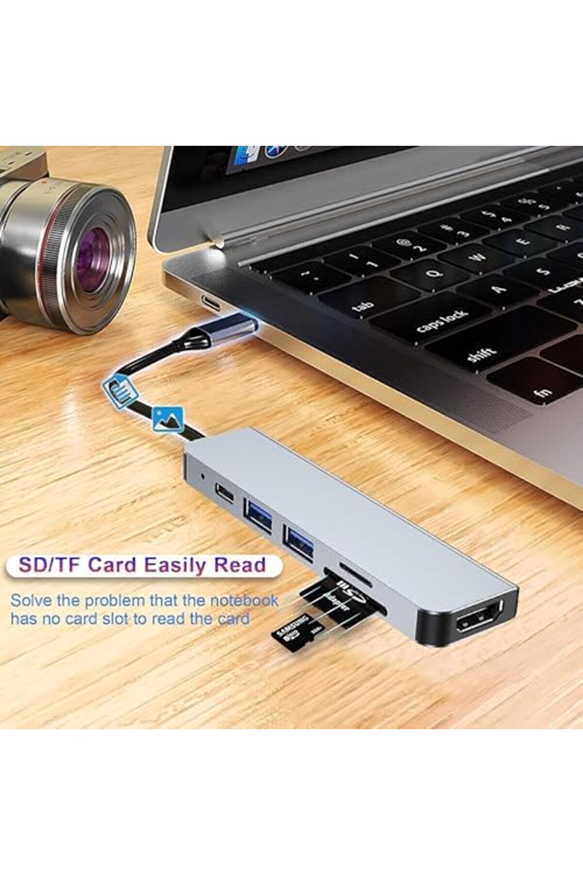 Oskyshopc Pro Ai̇r Uyumlu İle Uyumlu Type C To 4K Hdmı + Usb 3.0 + Sd/Tf + Pd + Type-C Type-C Den Hdm