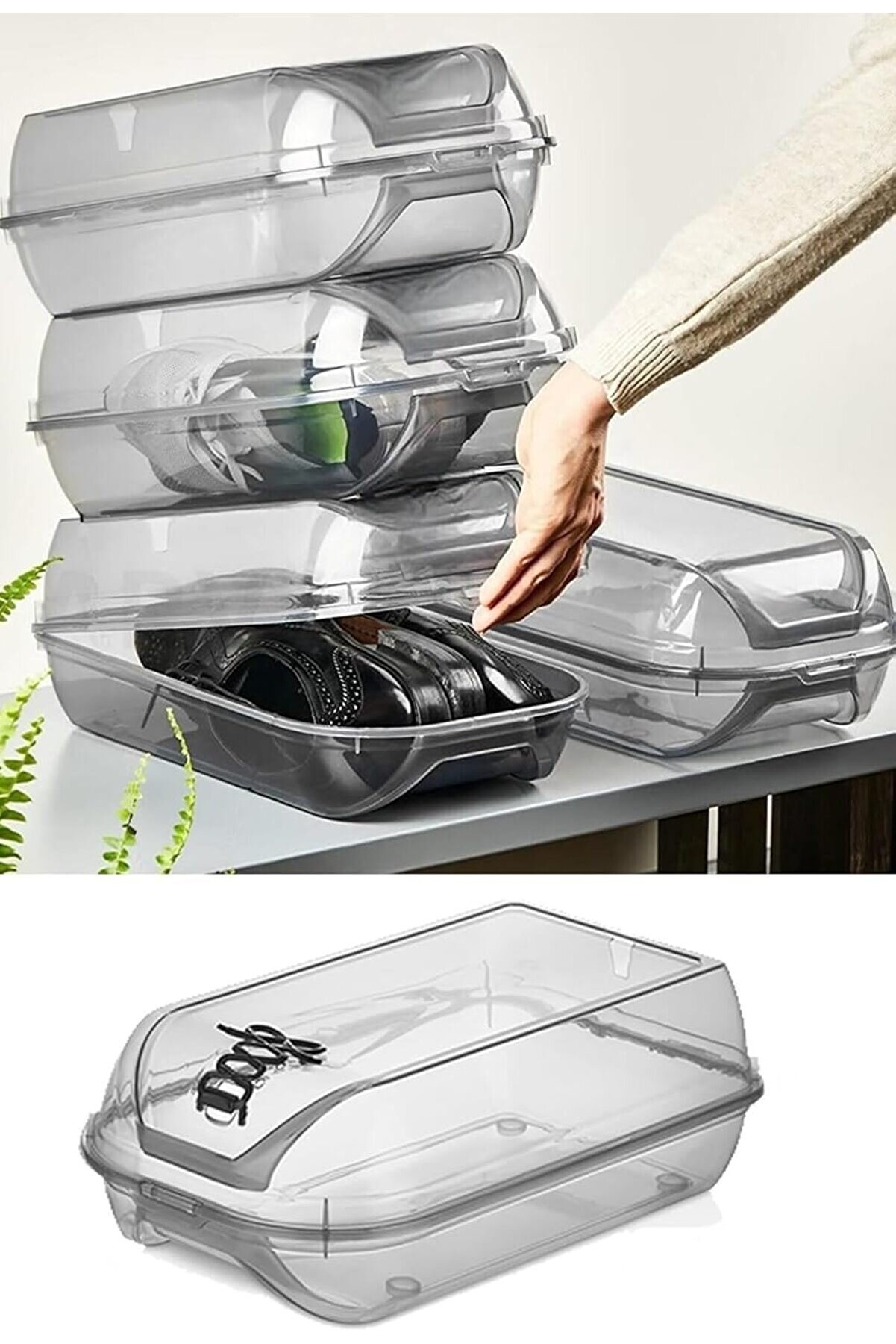 STOREMAX Füme Kilit Kapak Unisex Ayakkabı Saklama Kutusu | Modüler Yapı | Ayakkabı depolama - 5 Adet max