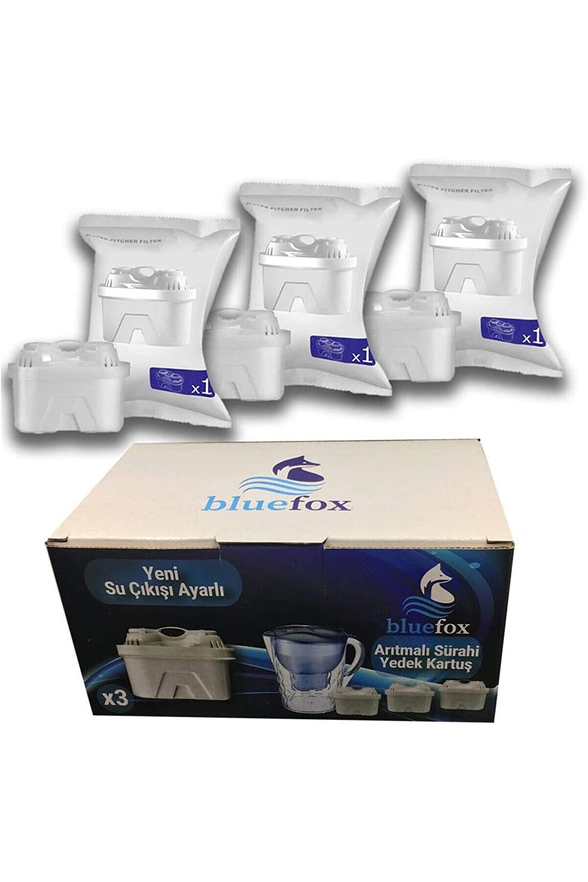 STOREMAX jptrShop 3'lü Arıtmalı Sürahi Filtre Kartuşları - Klor, Kireç ve Organik Safsızlıkları Gid