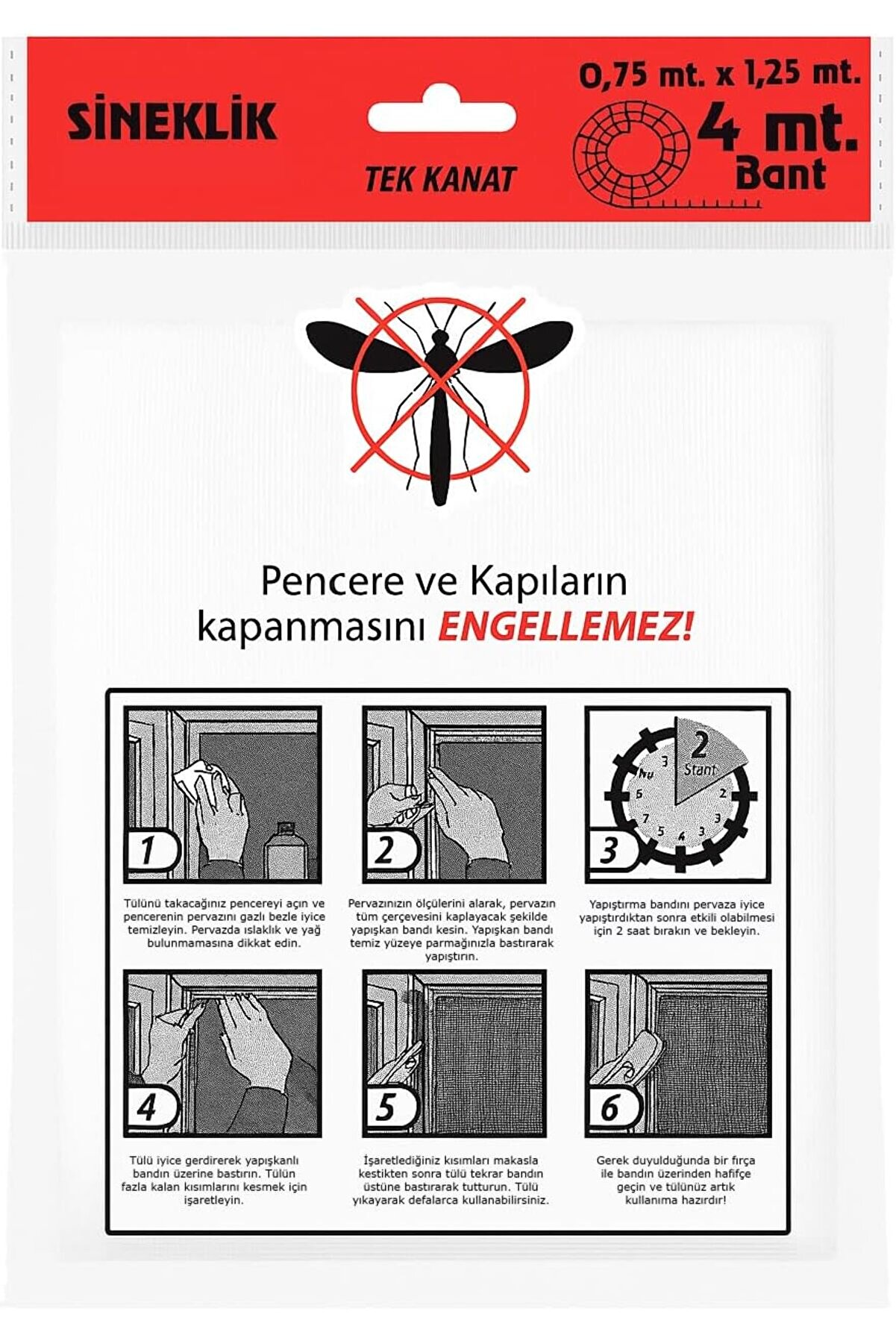 STOREMAX Tek Kanat Pratik Sineklik, 0.75 m x 1.25 m Tül, Kapı & Pencere Uyumlu, 4 m Yapıştırma Bantl