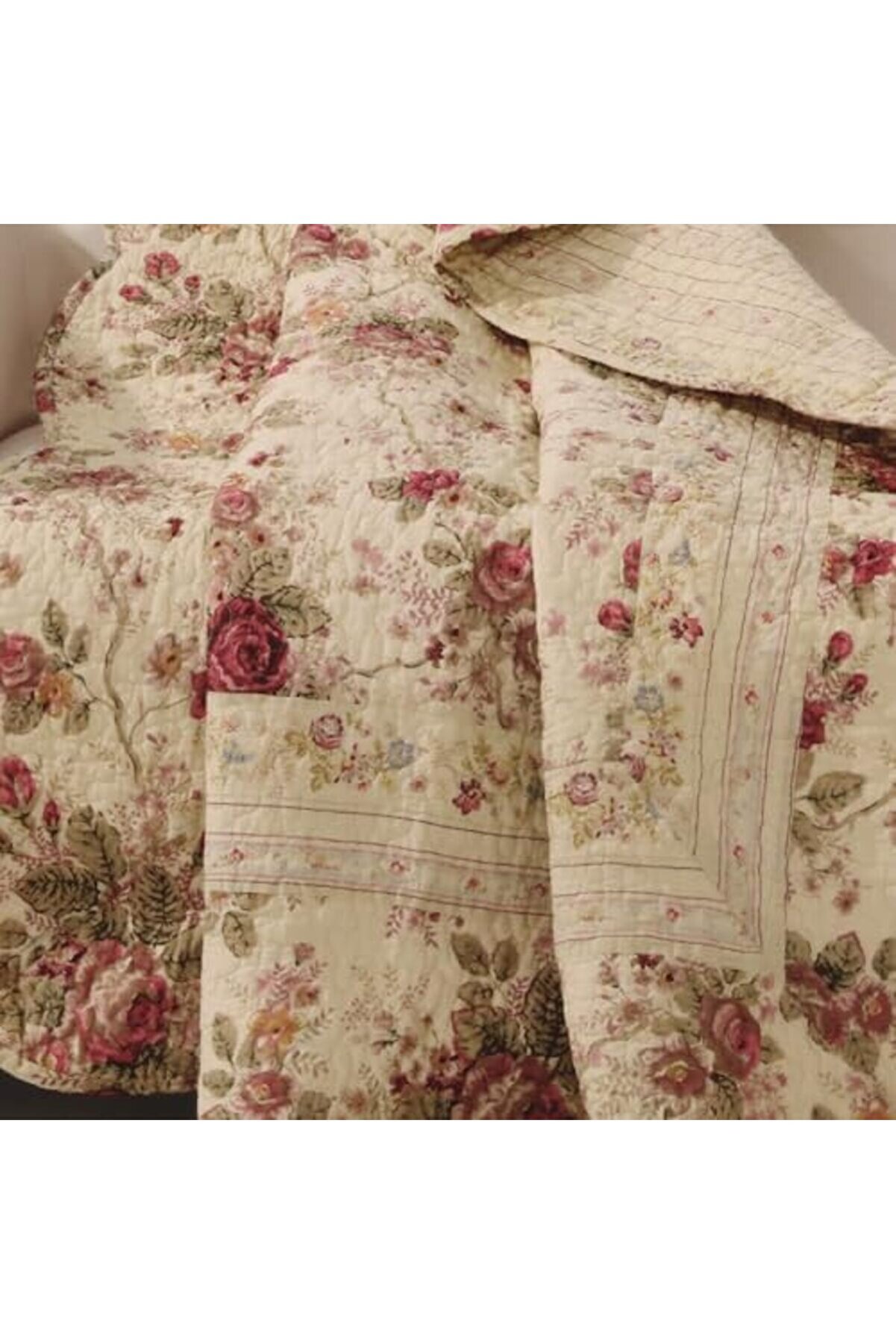 Snshop Home Anti̇k Gül - Klasi̇k Geleneksel Çi̇çek -%100 Pamuk Kapi̇tone Örtü Battani̇ye, 127 X 152