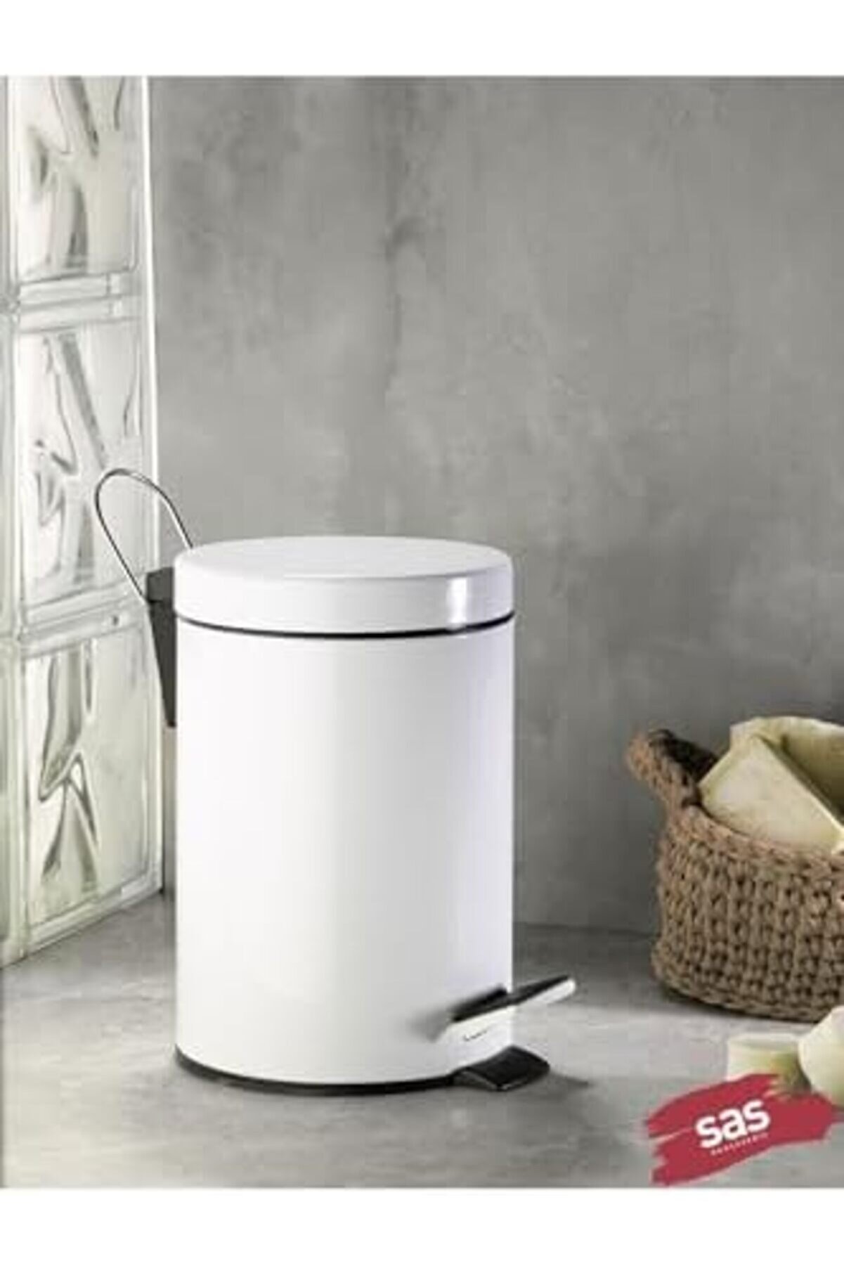 Snshop Haus Banyo Tuvalet Balkon Mutfak, Beyaz Renkli̇ Pedallı Metal Çöp Kovası 3 Li̇tre 467437