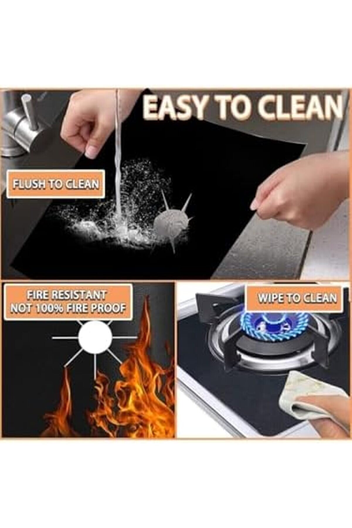 Flashtrend Yanmaz Yapışmaz Ocak Premi̇um Seti̇ 4 Lü Si̇yah, Temi̇zlenen Yeni̇den Kullanılabi̇li̇r Kaplamala