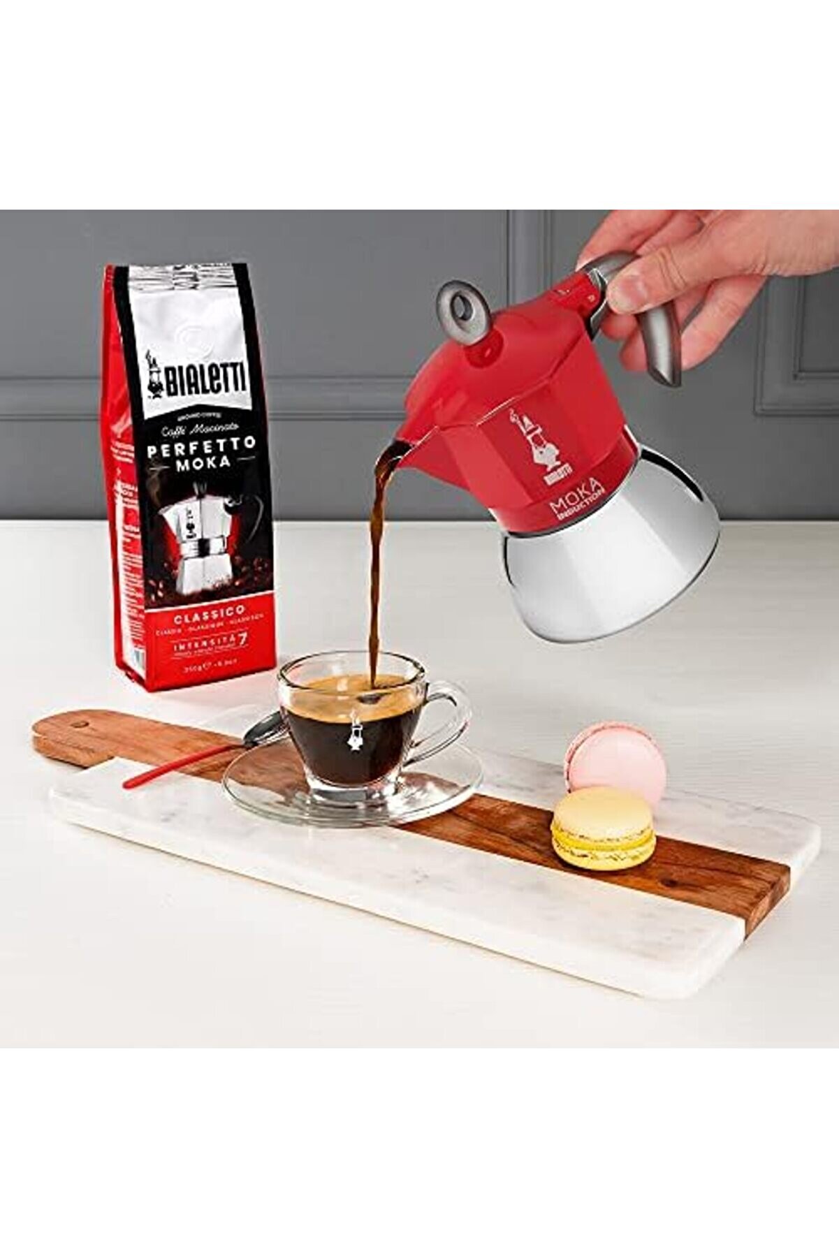 - Moka İndüksi̇yon Kırmızı 6 Cups Ocak Üstü Espresso Pi̇şi̇ri̇ci̇ - 280Ml - Alt Hazne Dış Pas