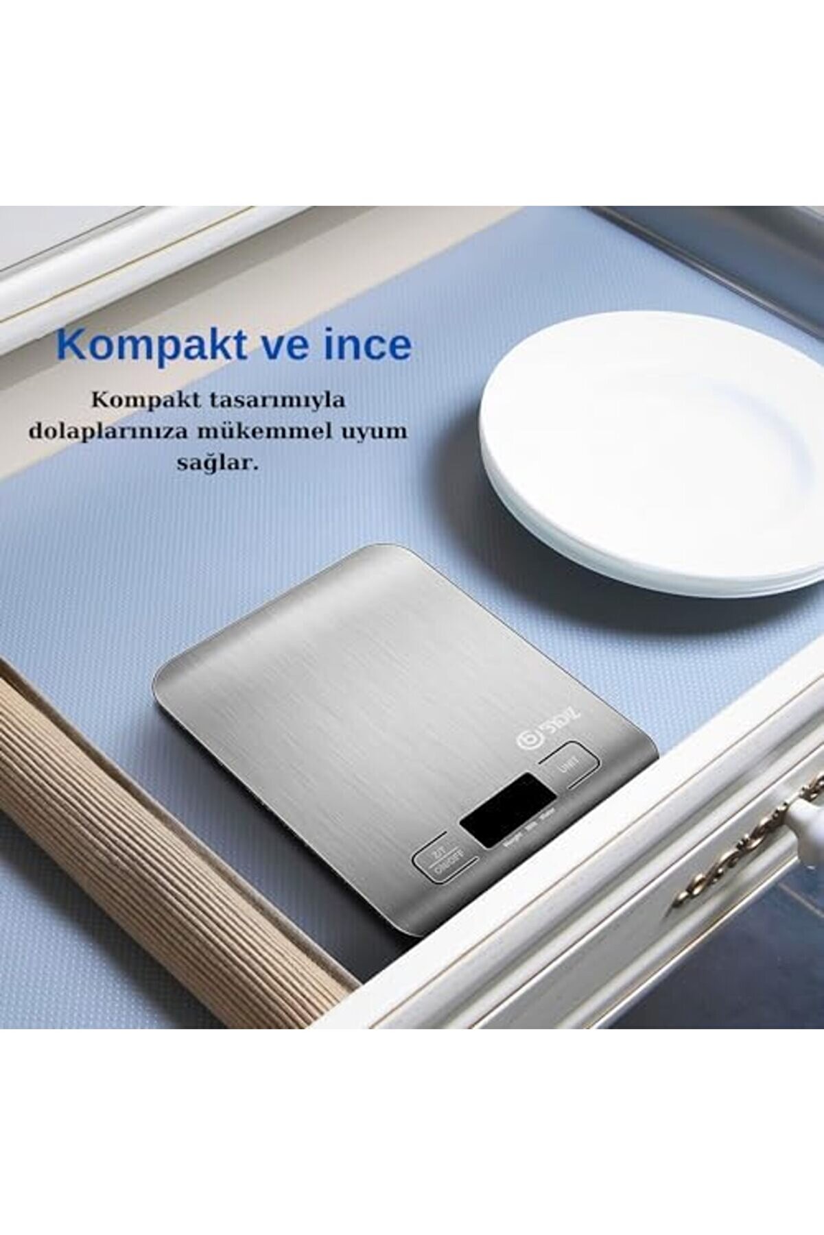 Lvnshop By-005 Mutfak Terazi̇si̇ - Paslanmaz Çeli̇k Yüzeyli̇ Mutfak Tartısı - Dara İşlevi̇, Led Ekran, 5